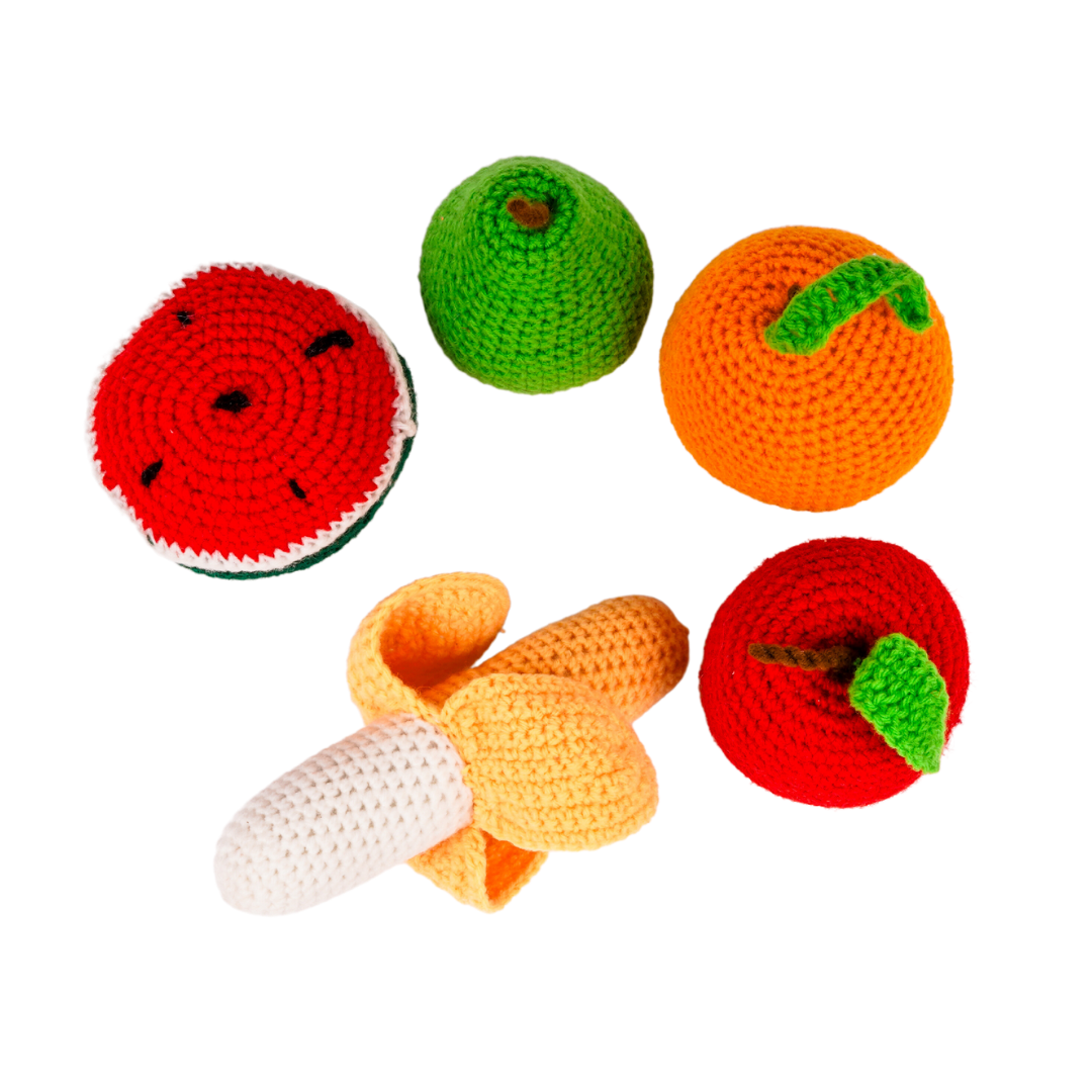 Crochet Fruit Toys | Pretend Play Plush Toys for Kids - Stuffed Toys for Babies 5 Pcs