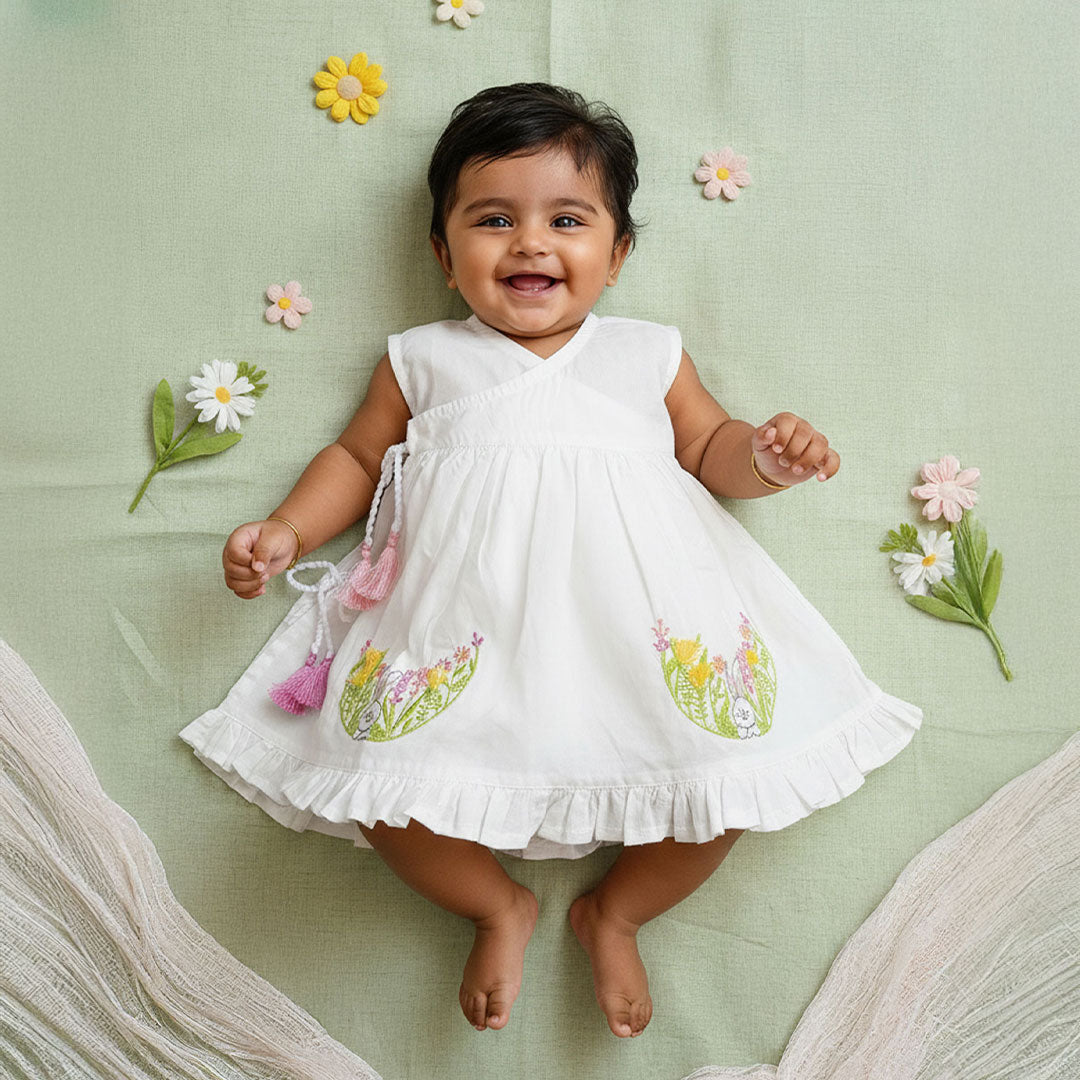 White Embroidered Wrap Dress - Rabbit