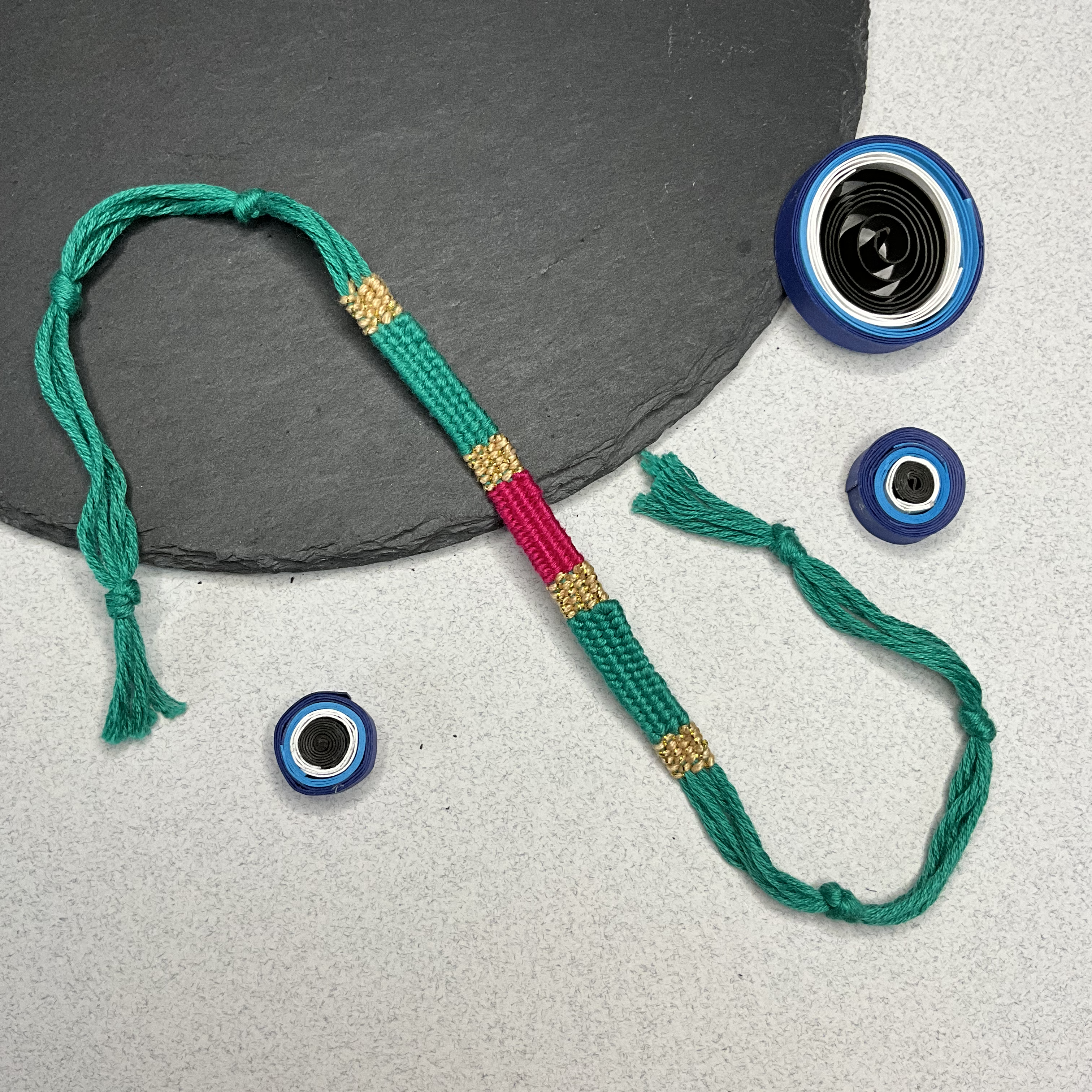 Green Ethnic Weaved Threads Rakhi