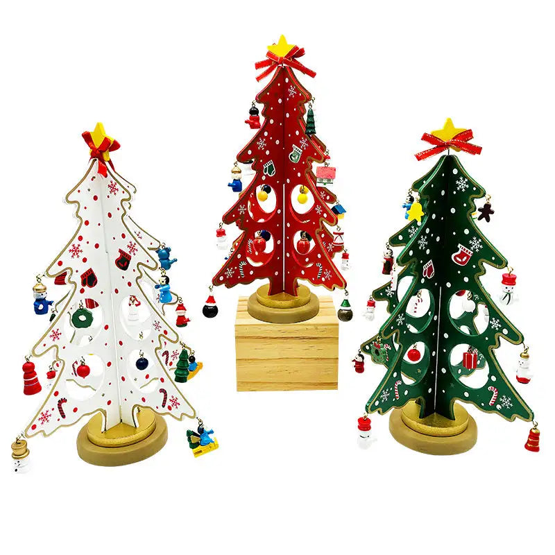 Wooden DIY 3D Winter Wonderland Tabletop Tree With 20 Ornaments - Green