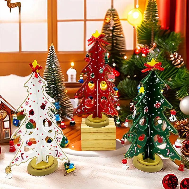 Wooden DIY 3D Winter Wonderland Tabletop Tree With 20 Ornaments - Green