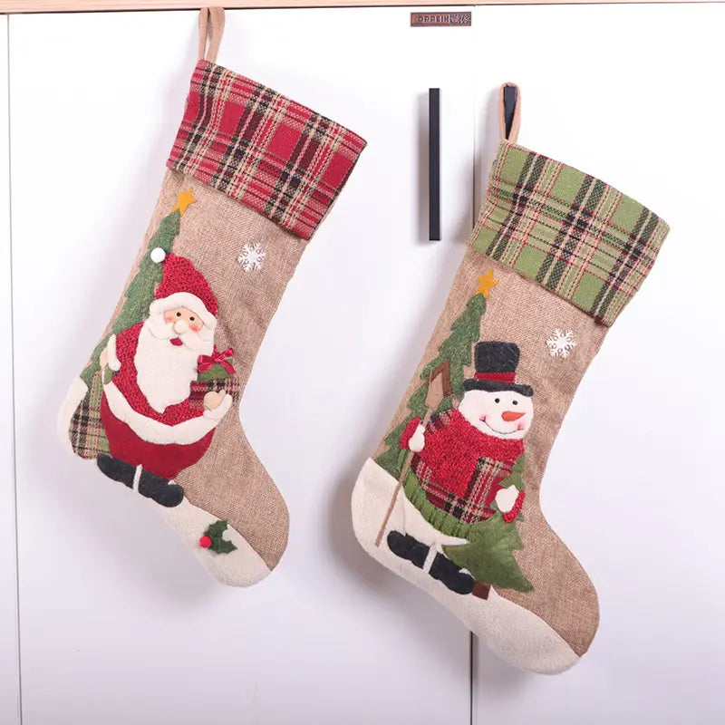 Checkered Cheer Stocking - Chilly Snowman