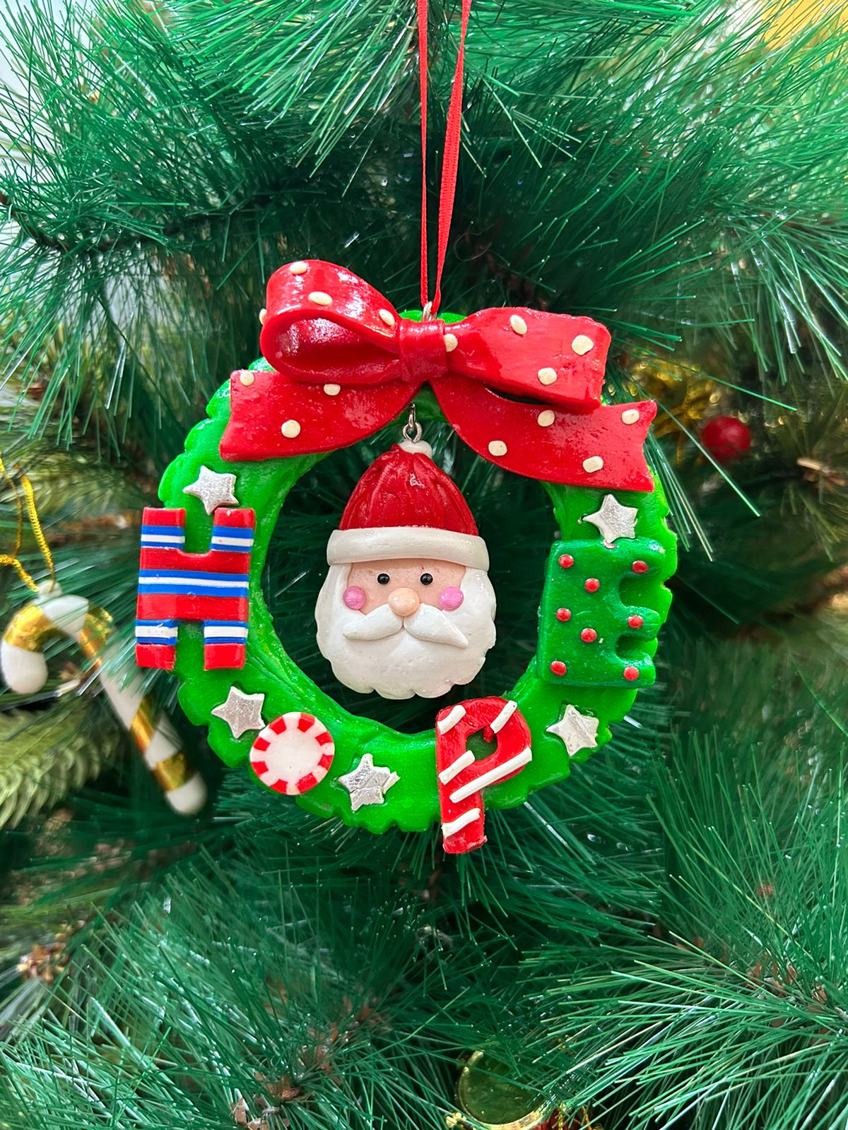 Santa in a Wreath Ornament