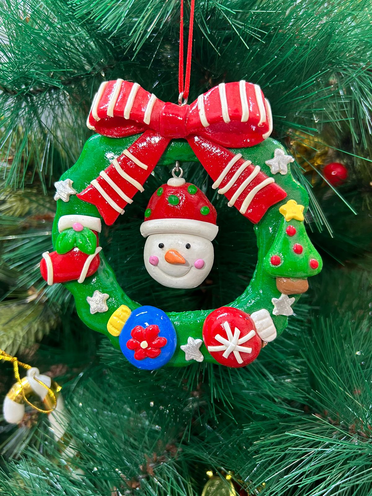 Snowman in a Wreath Ornament