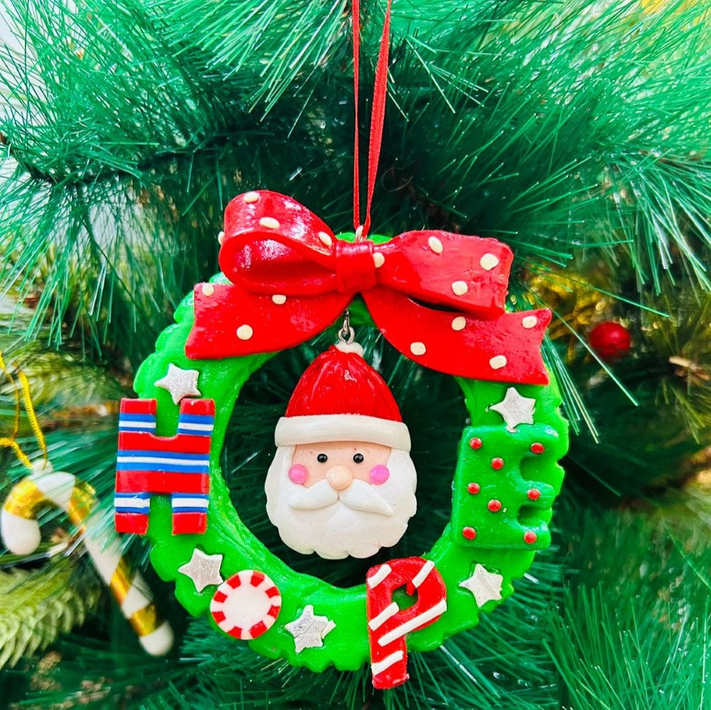 Santa in a Wreath Ornament