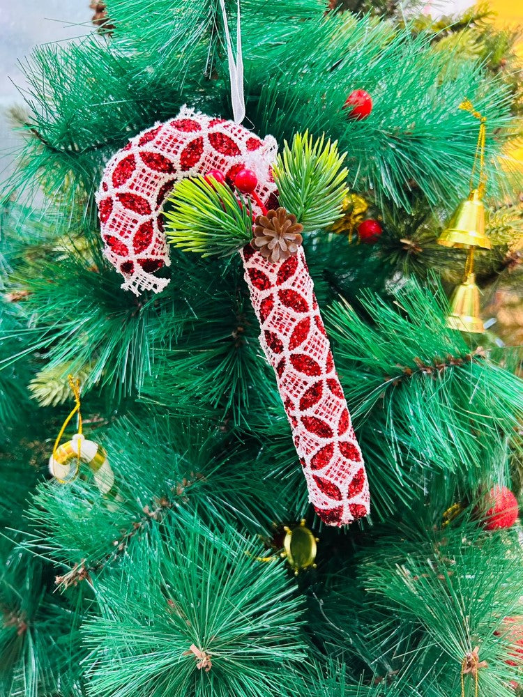 Red Candy Cane Lace Ornament