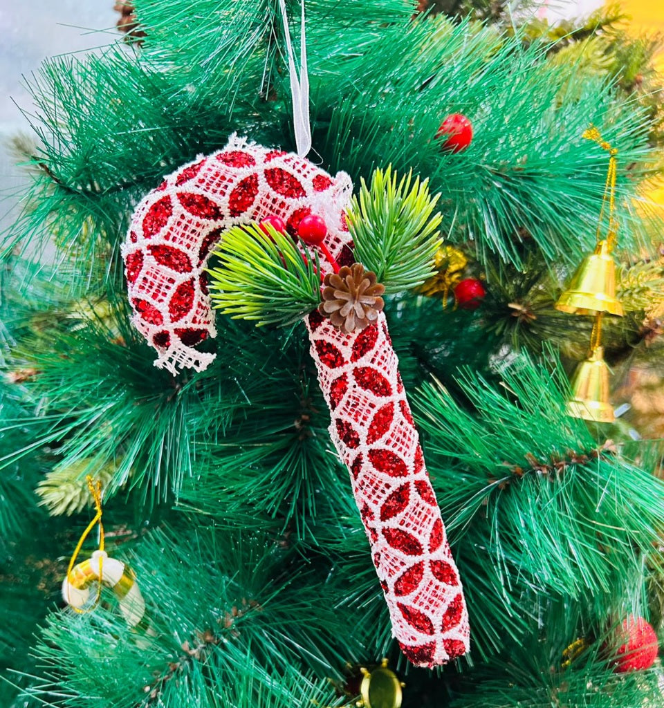 Red Candy Cane Lace Ornament