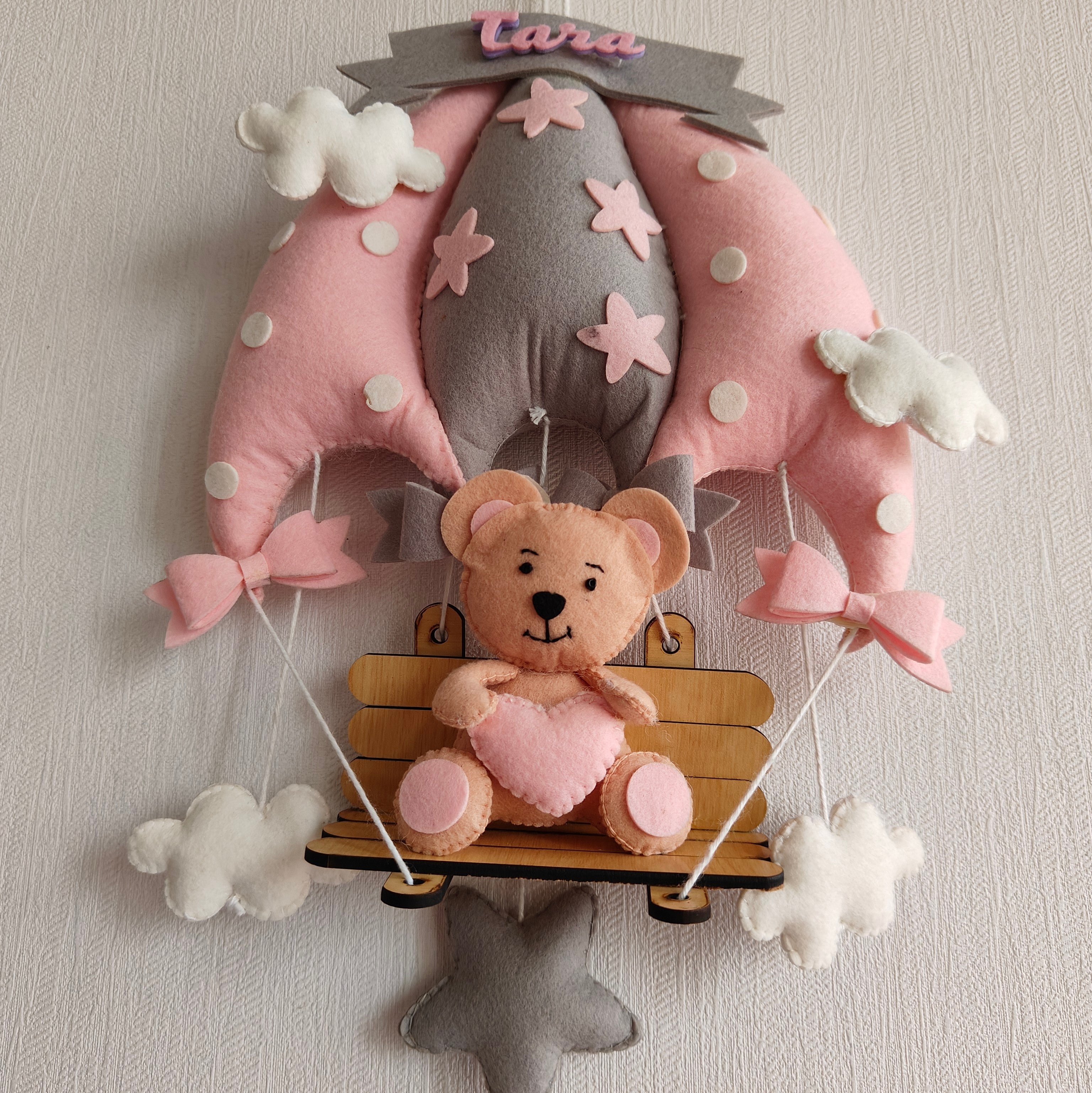 Blush Pink Teddy On a Swing Name Hanging