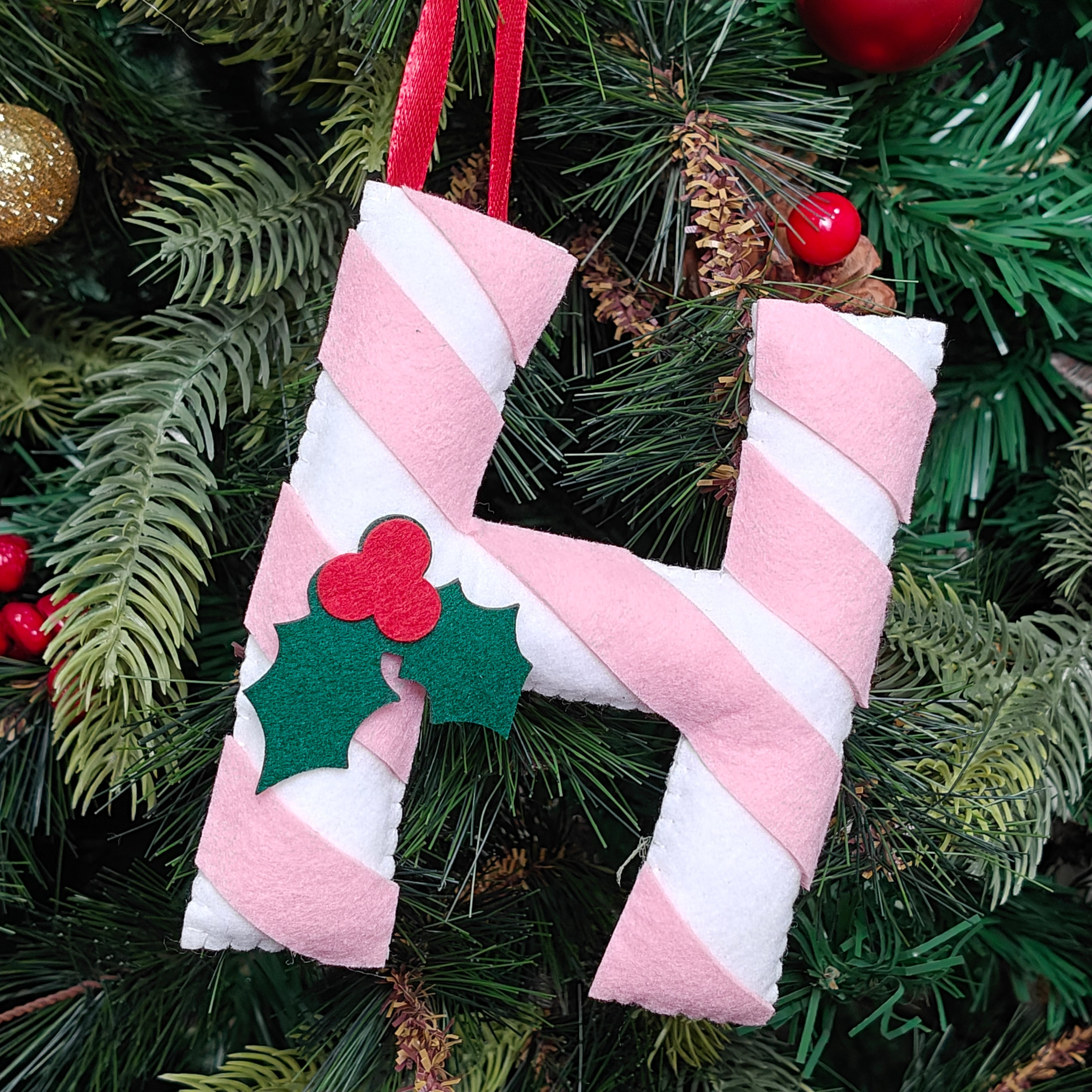 Blush Candy Cane Monogram Ornament