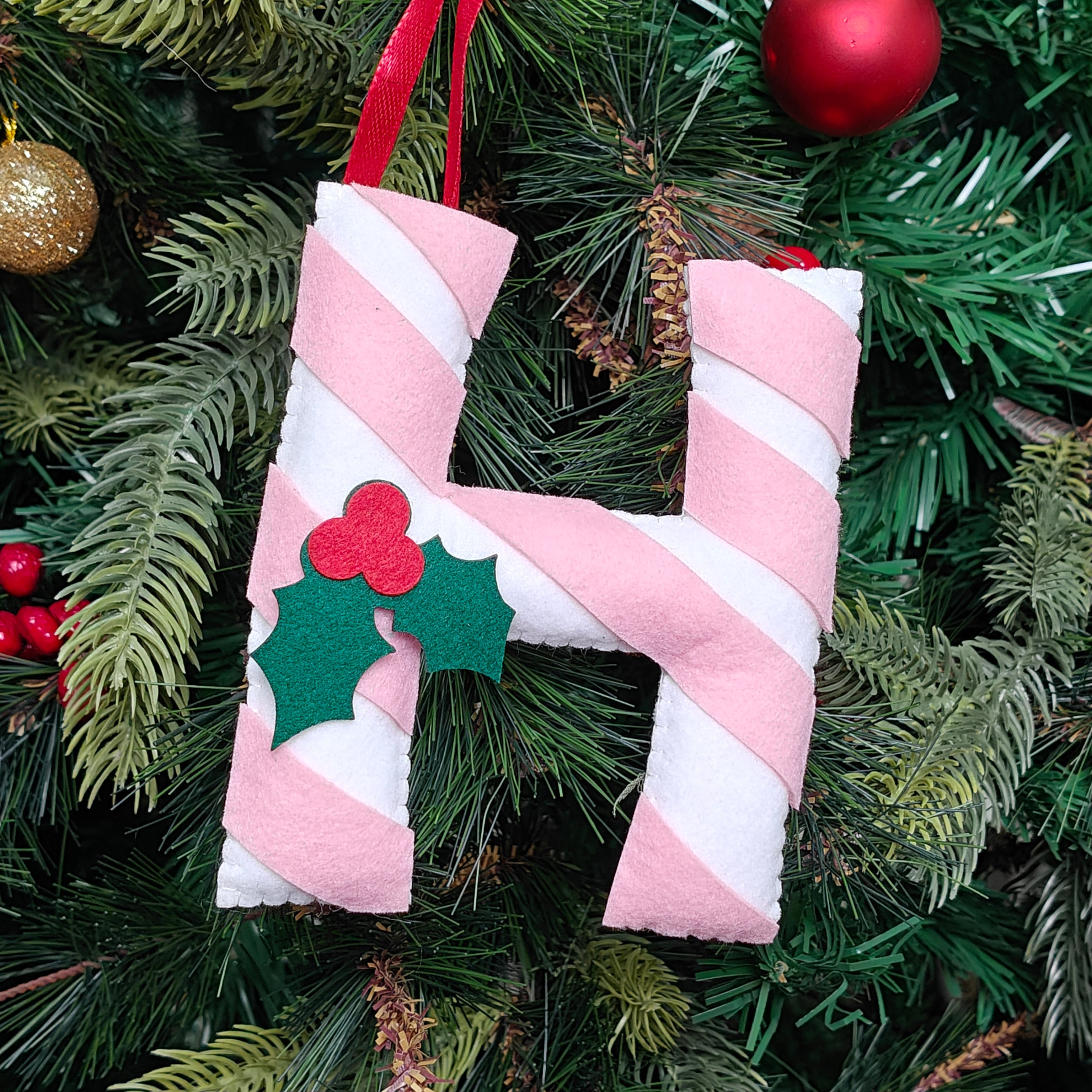 Blush Candy Cane Monogram Ornament