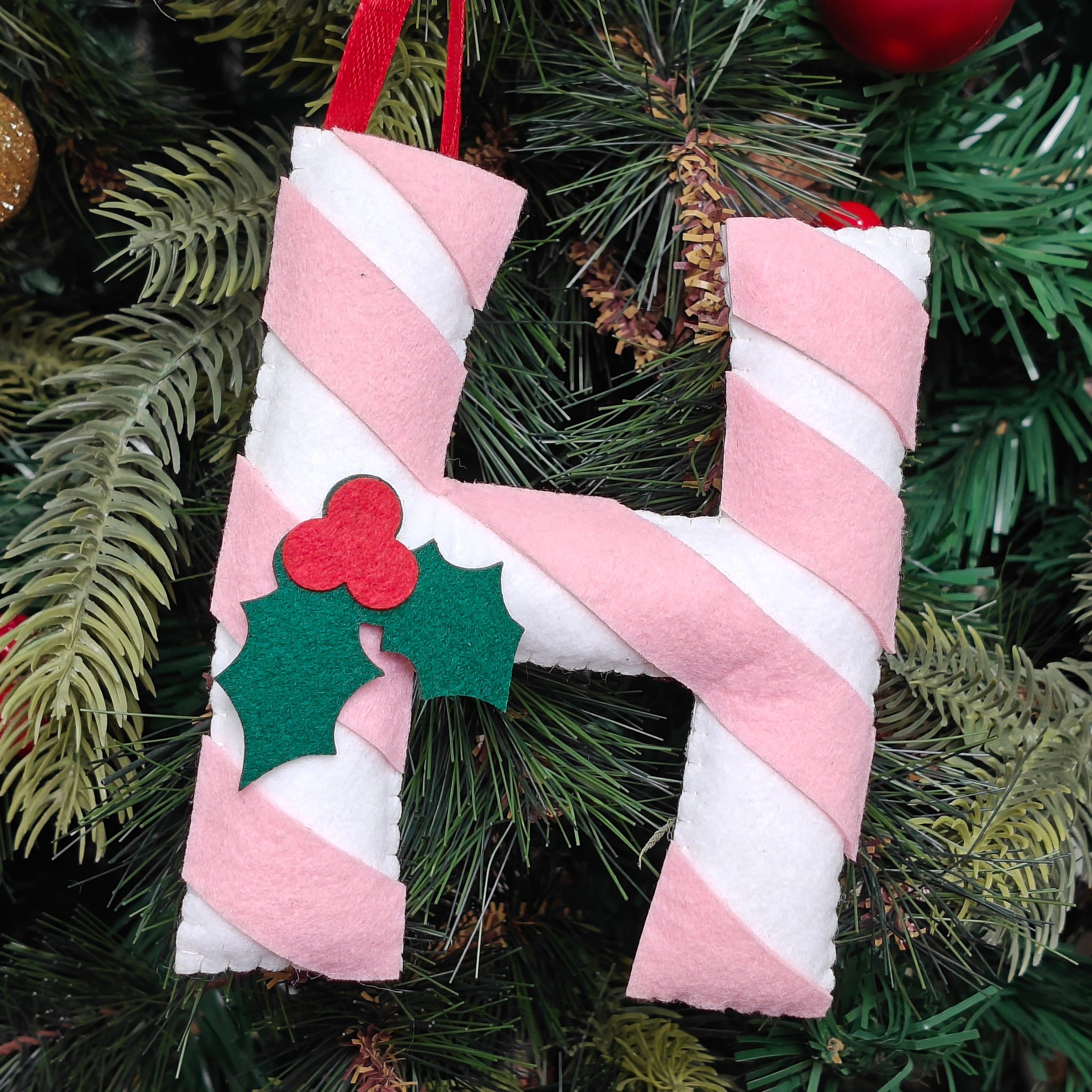 Blush Candy Cane Monogram Ornament