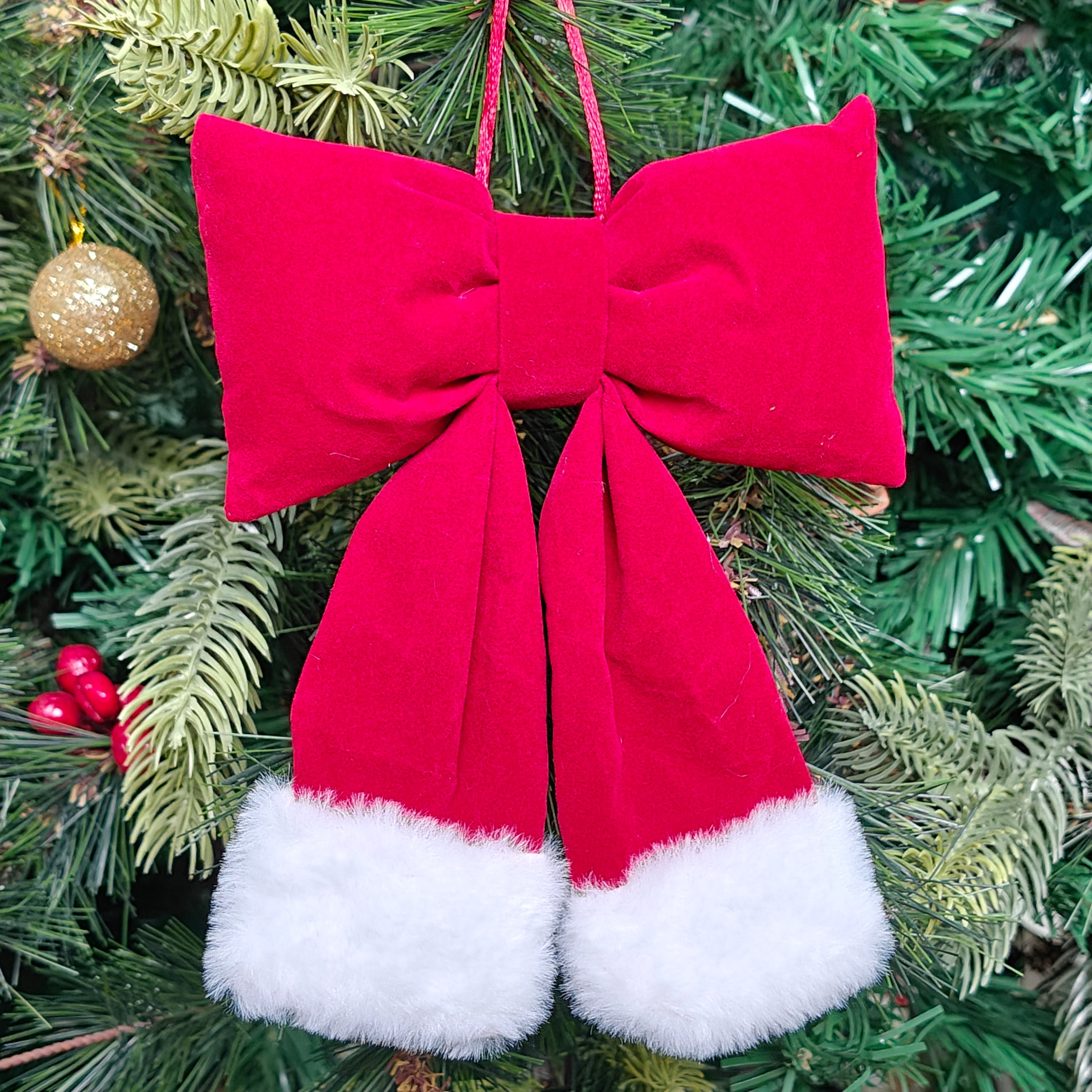 Furry Festive Bow Ornament
