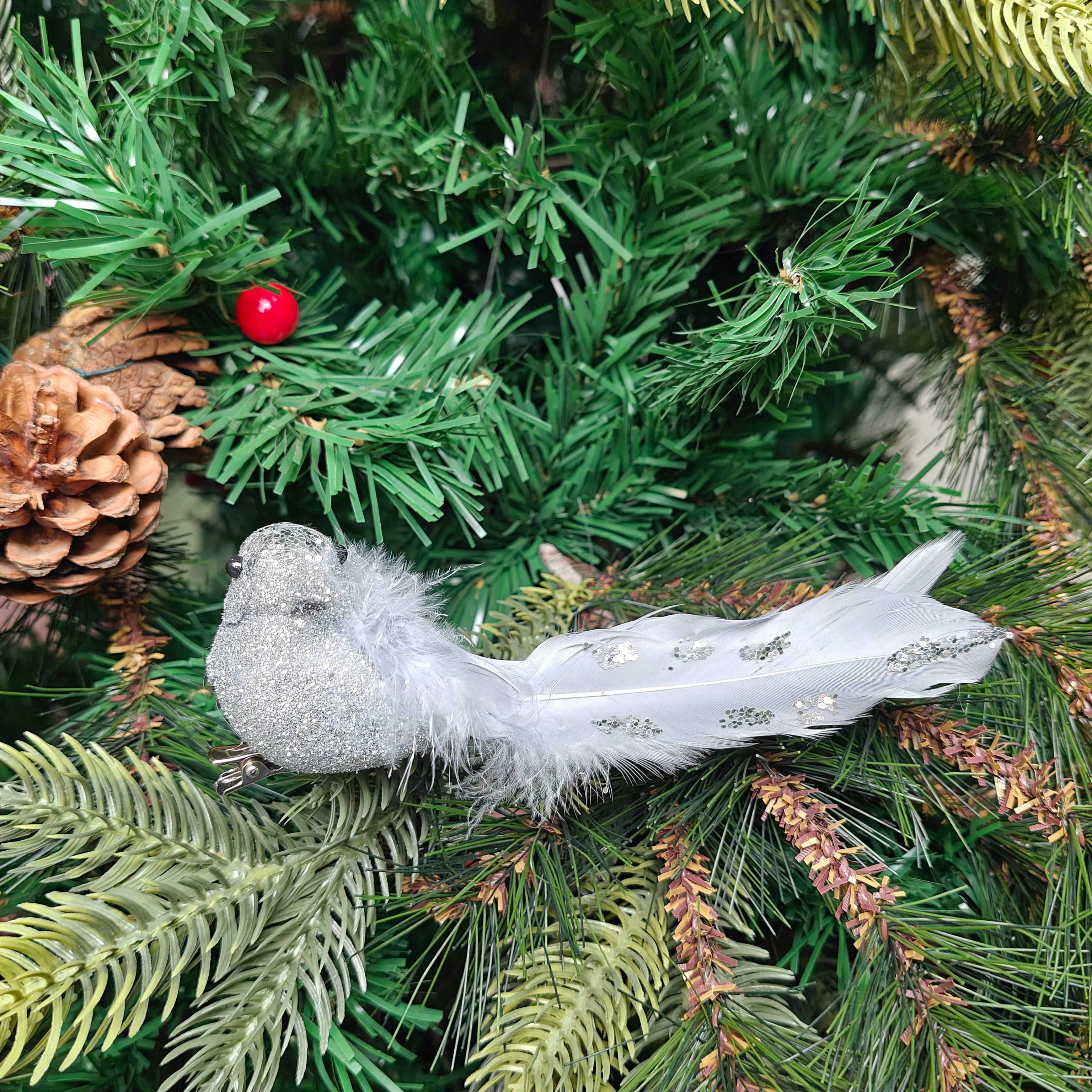 Silver Glitter Grace Clip-On Bird - Set of 2