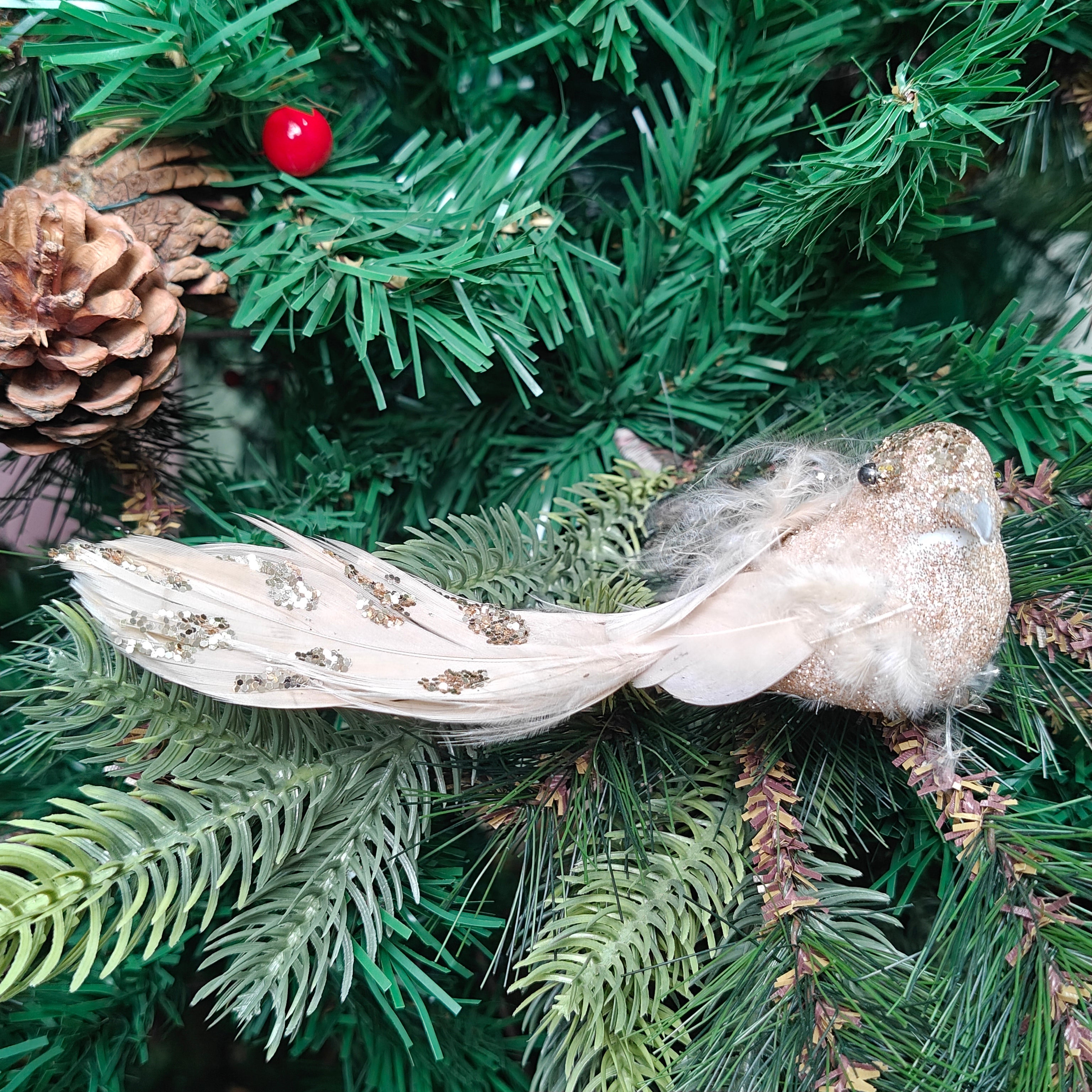 Champagne Glitter Grace Clip-On Bird - Set of 2