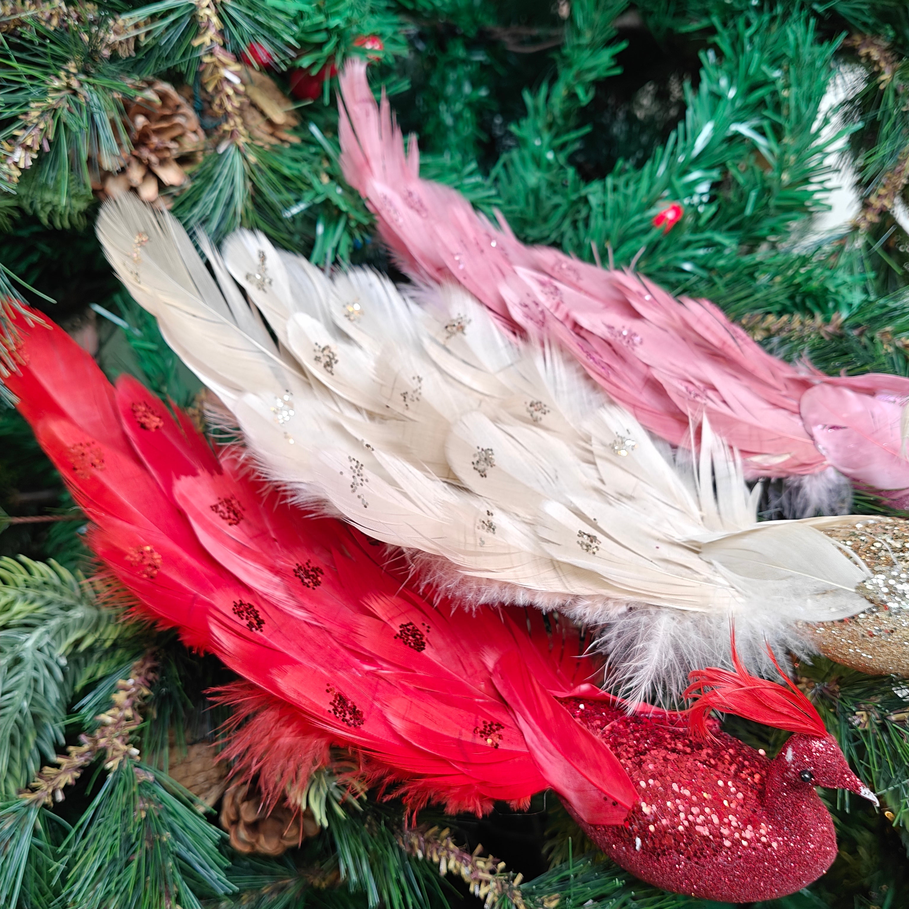 Feather Luxe Clip-On  Peacock Ornament - Set of 3