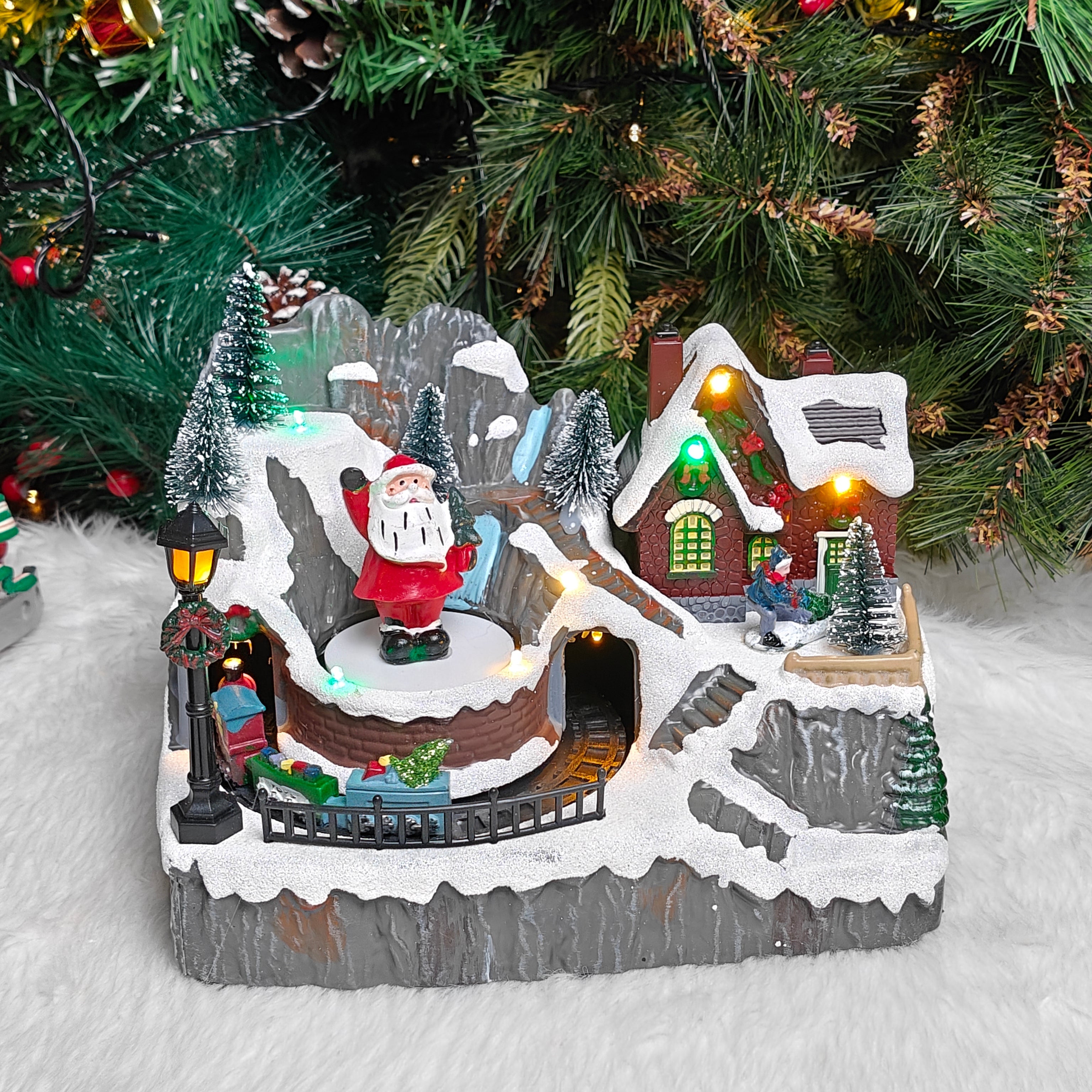 Light-Up Nativity Village with Rotating Santa