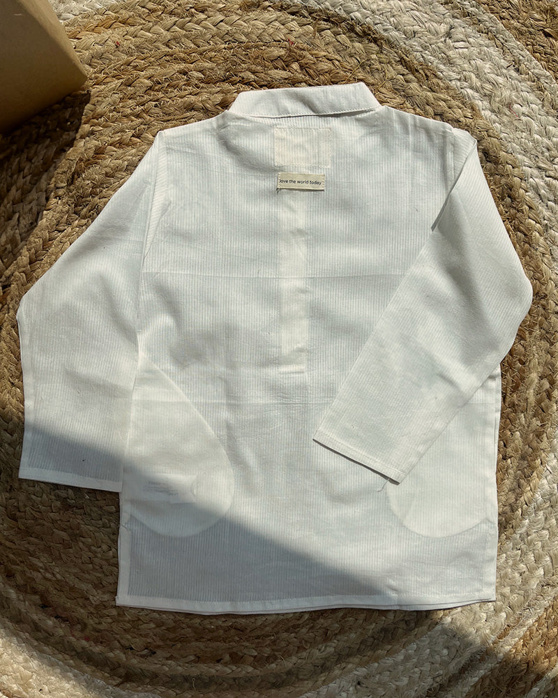 Spring Of Tulips Boy S Full Sleeve Chinese Collar Shirt Kurta In Thin Stripes