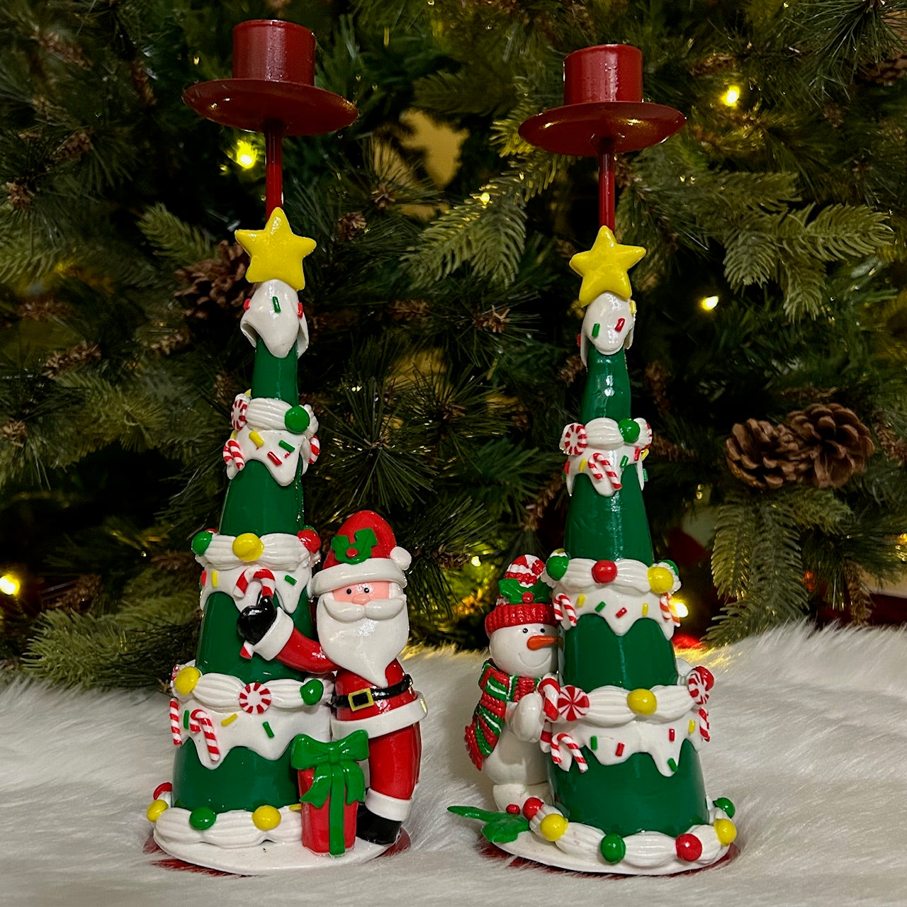 Festive Christmas Tree Candle Stand - Set of 2