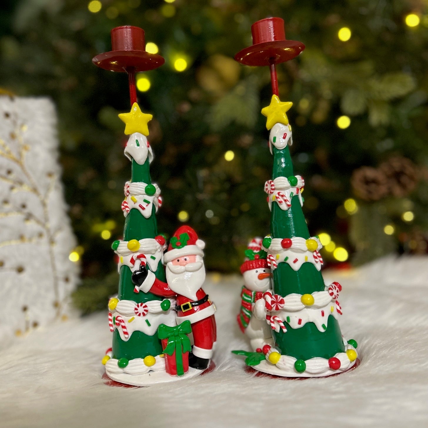Festive Christmas Tree Candle Stand - Set of 2
