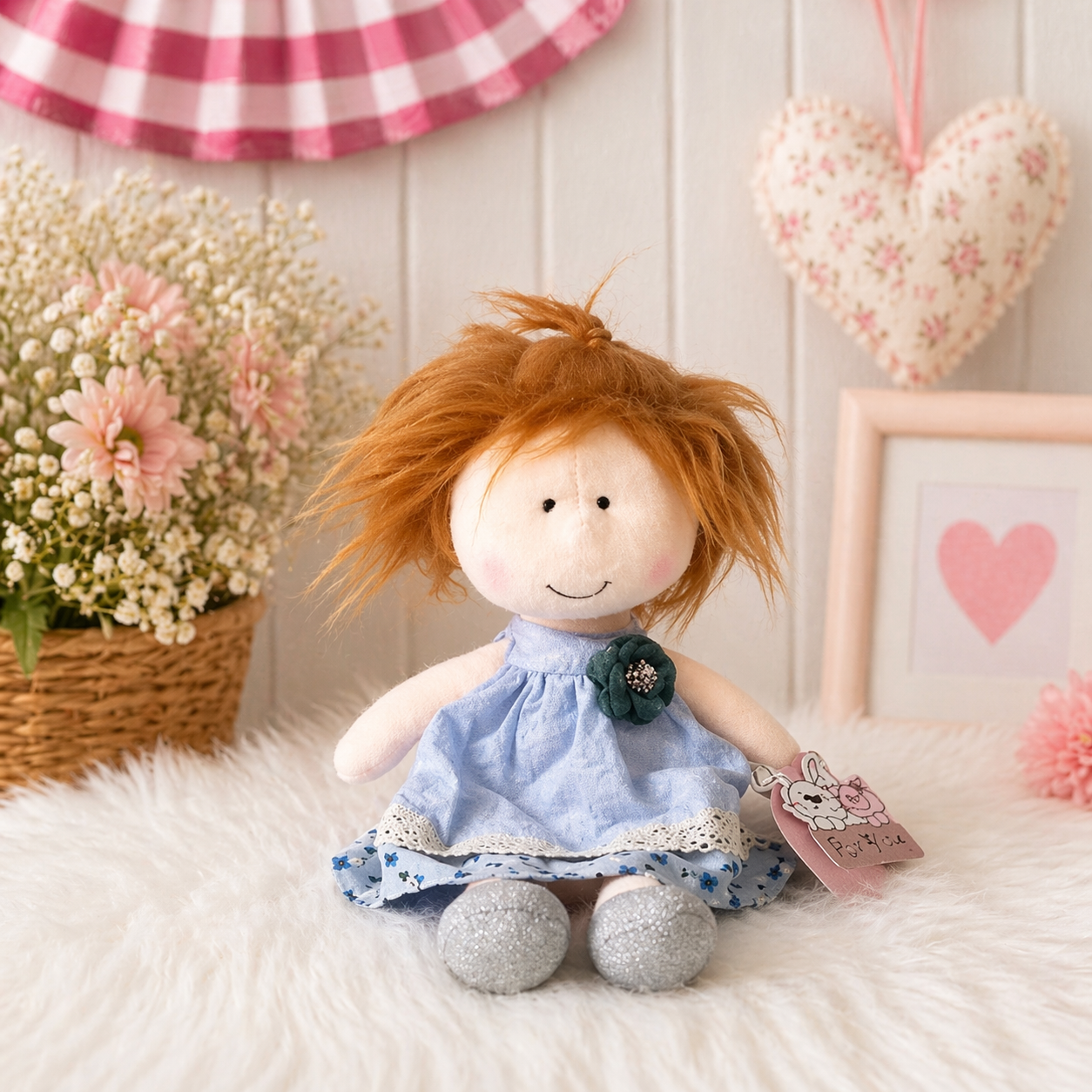 Plush Doll - Blue Flower Brooch