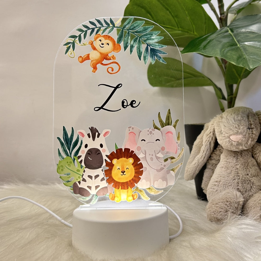 Woodland Animals (Oval) - Acrylic LED Night Lamp