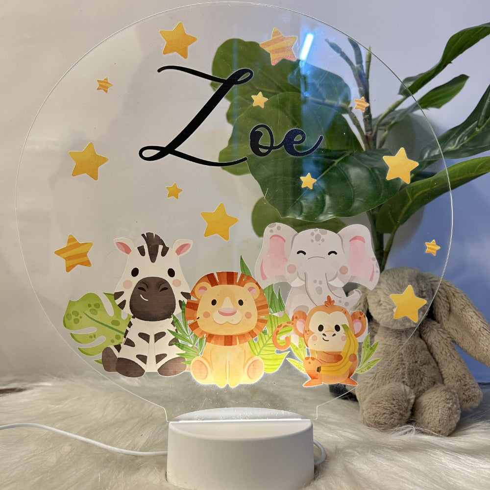 Woodland Animals (Round) - Acrylic LED Night Lamp