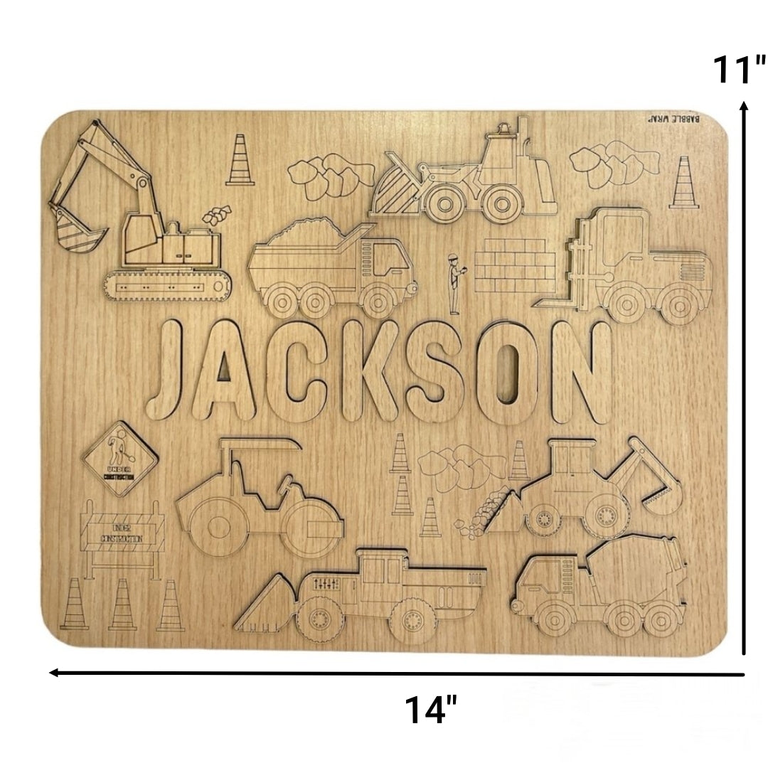 Personalised Wooden Name Puzzle- Construction Site