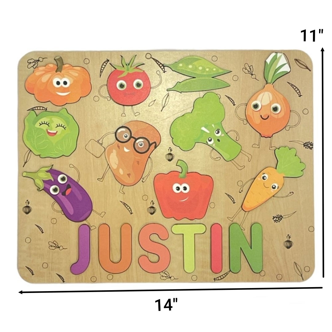 Personalised Wooden Name Puzzle- Vegetables