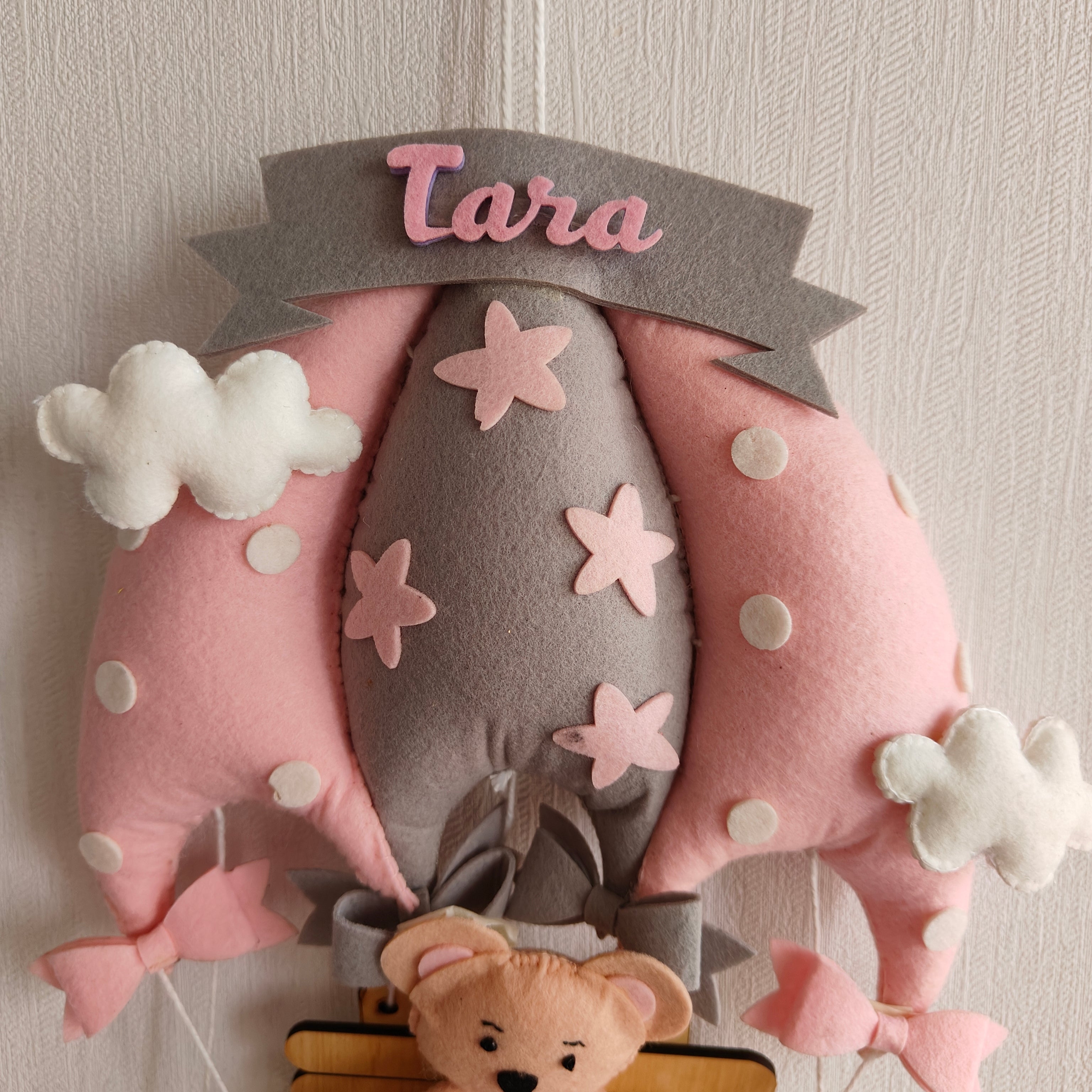 Blush Pink Teddy On a Swing Name Hanging