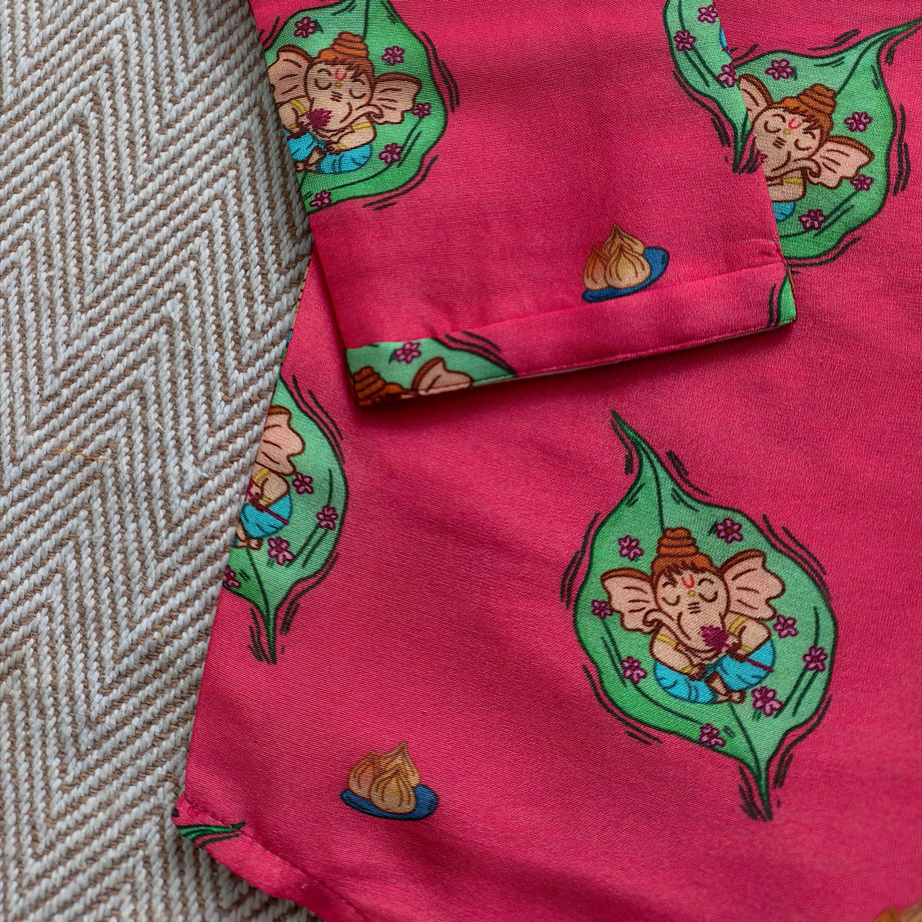 Mul Chanderi Unisex 'In the Light of Lord Ganesha'  Kurta