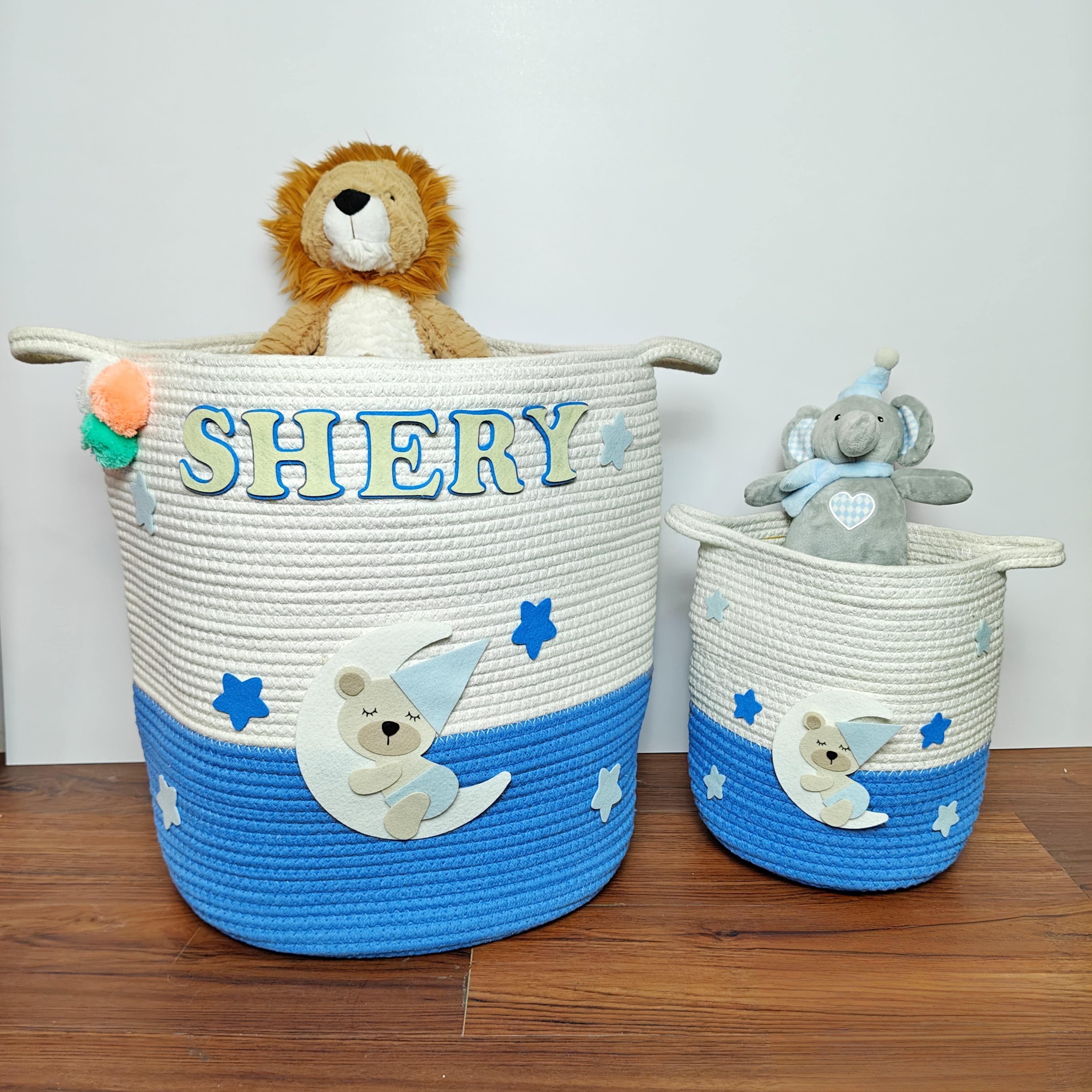 Jute Cotton Storage Basket - Dreaming Teddy Bear