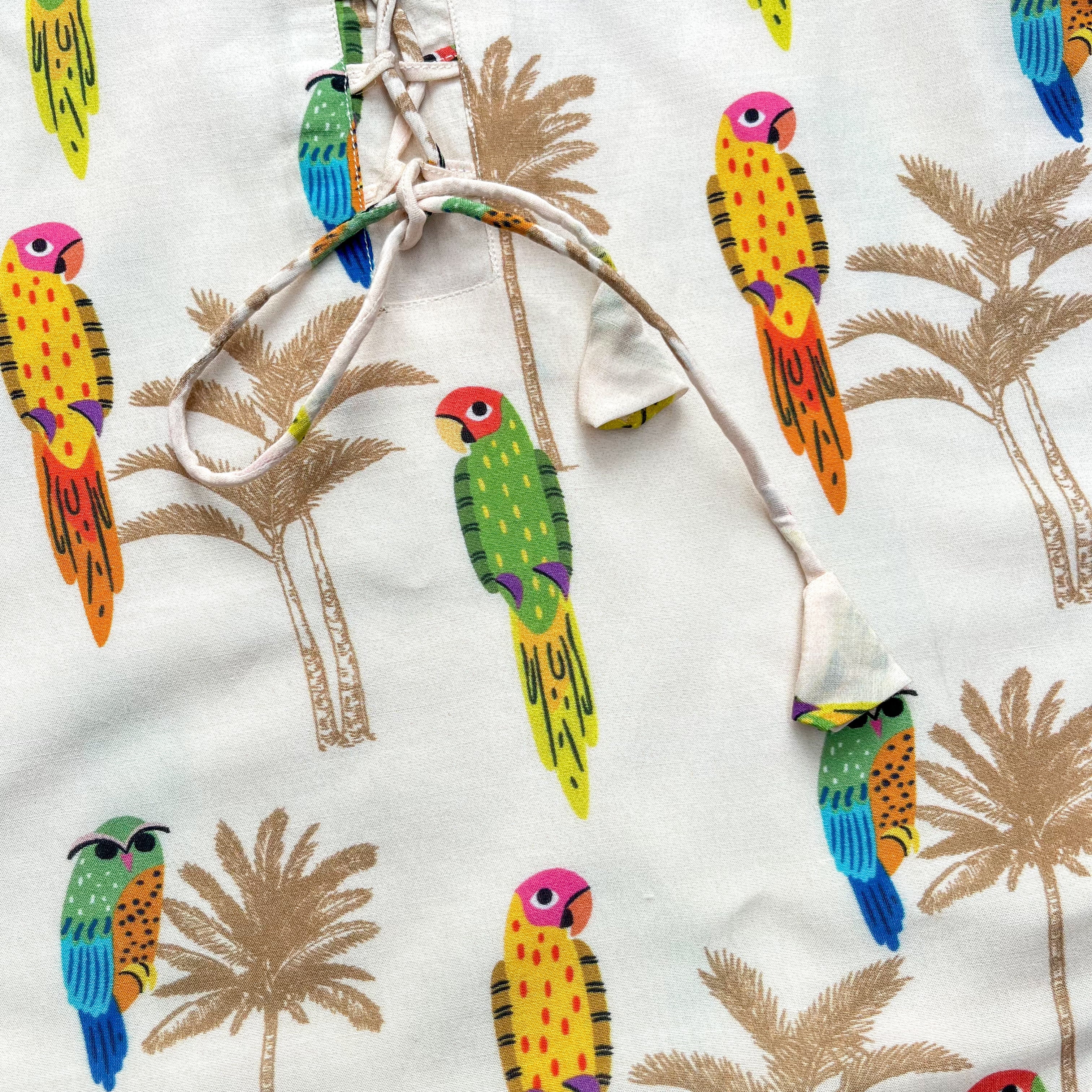 Chanderi 'Parrot Party' Kurta Set for Girls