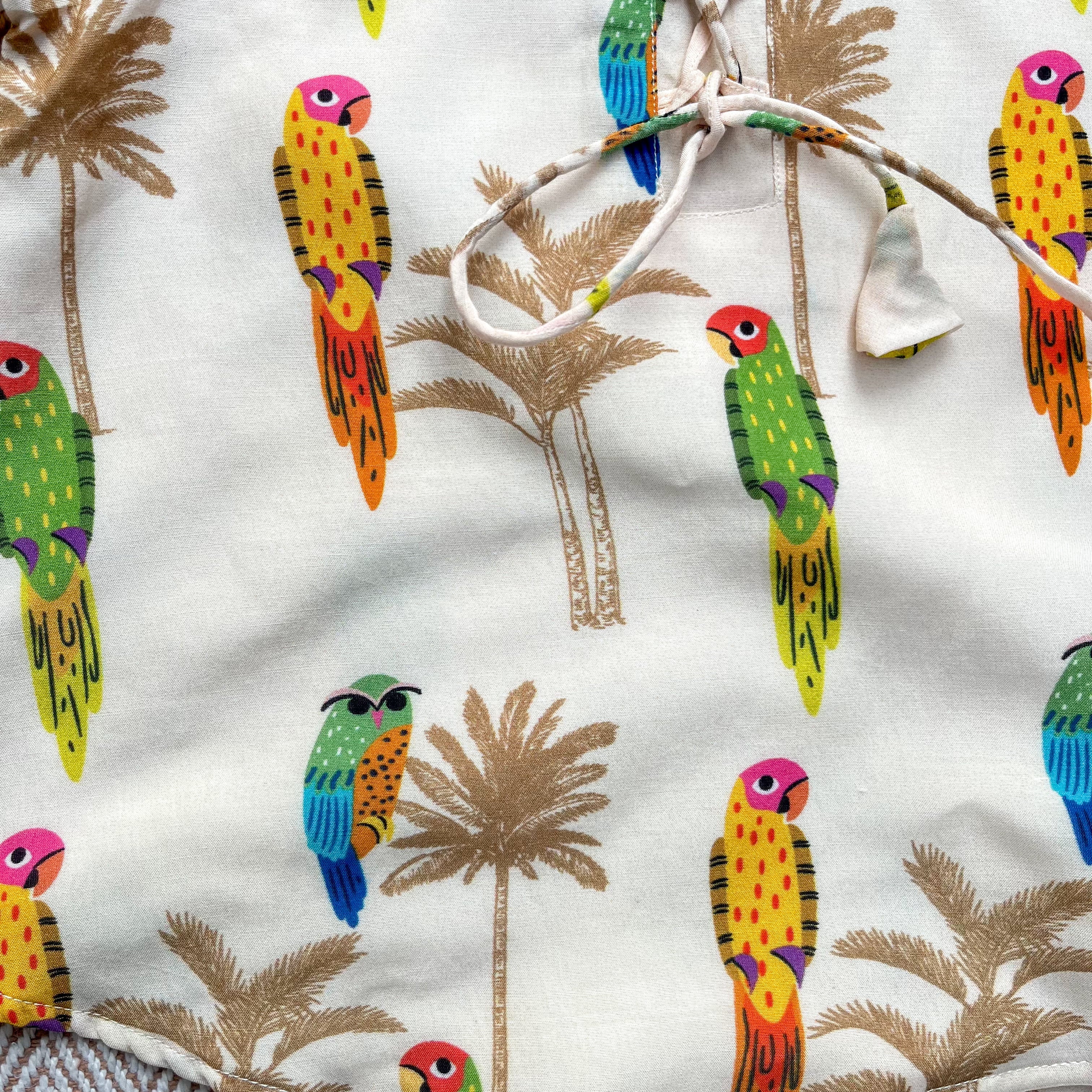 Chanderi 'Parrot Party' Kurta Set for Girls