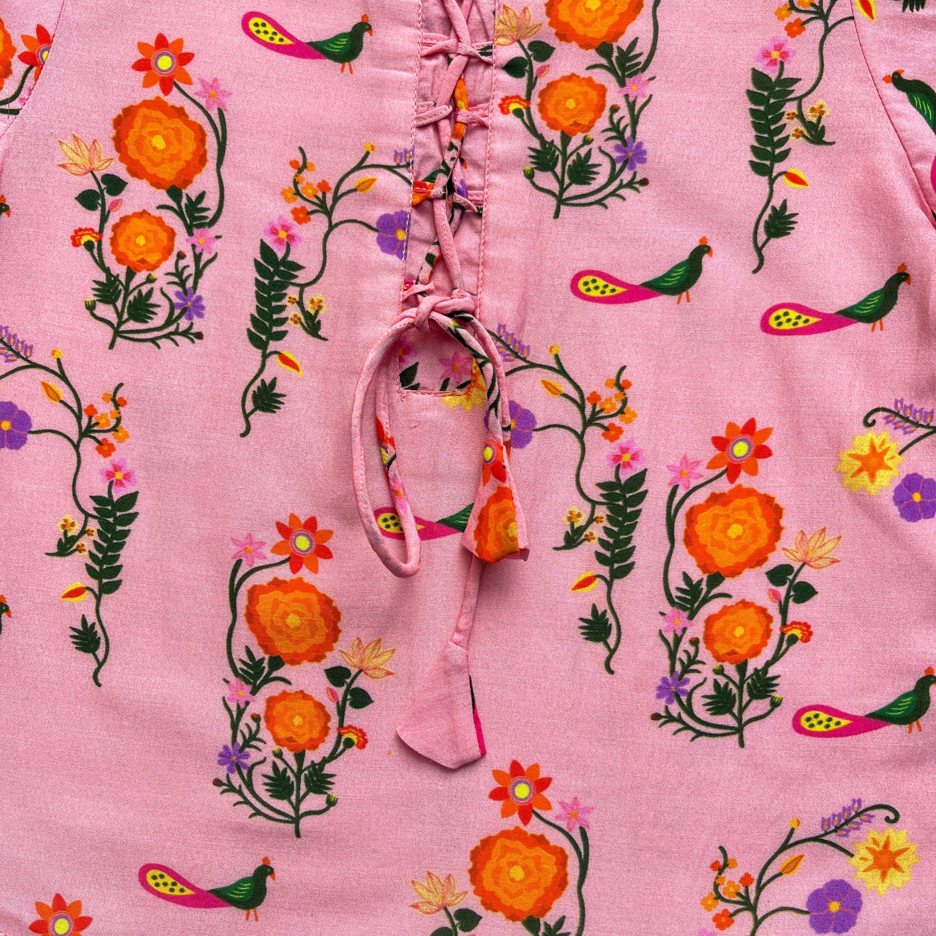 Chanderi 'The Pink City's Peacock' Kurta Set for Girls