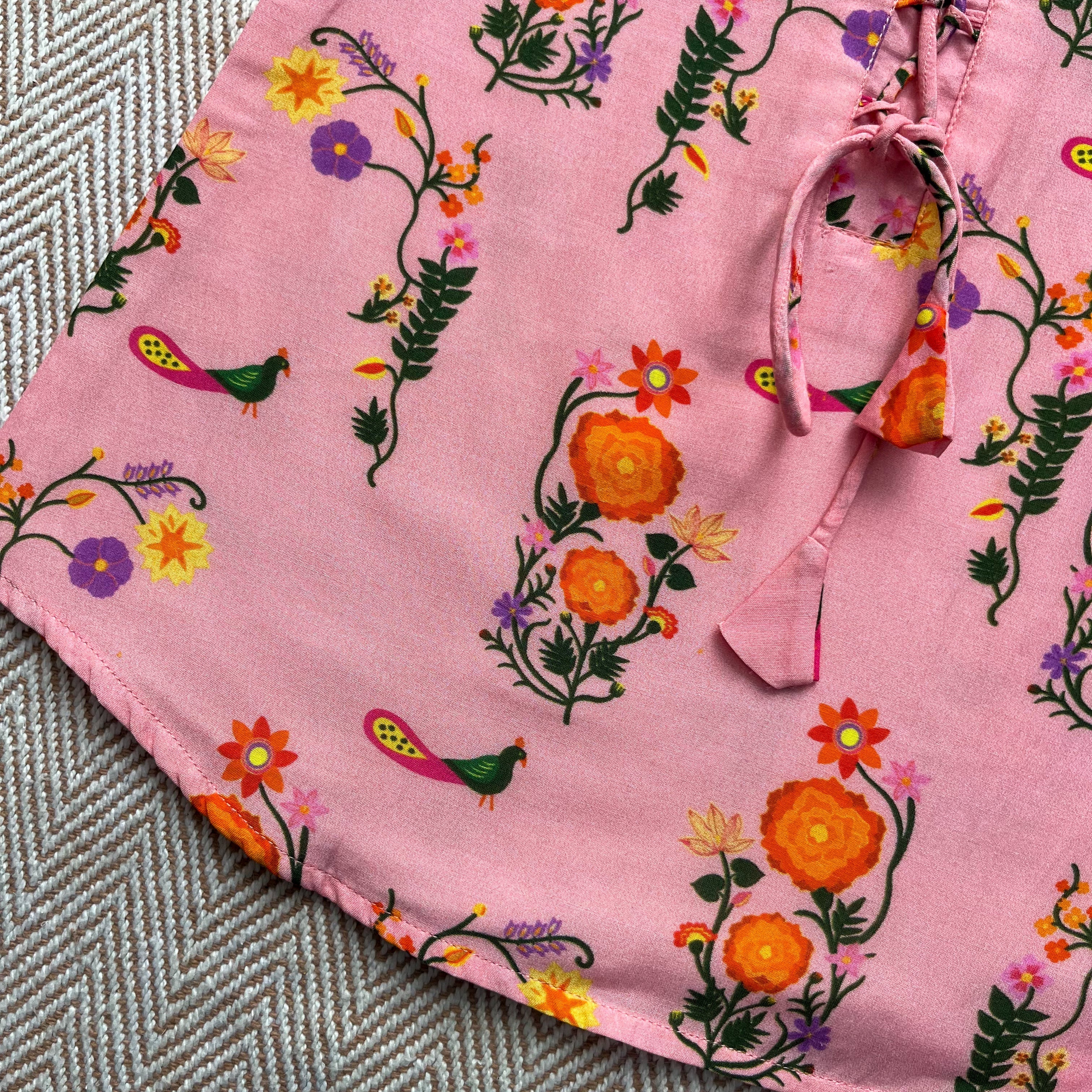 Chanderi 'The Pink City's Peacock' Kurta Set for Girls