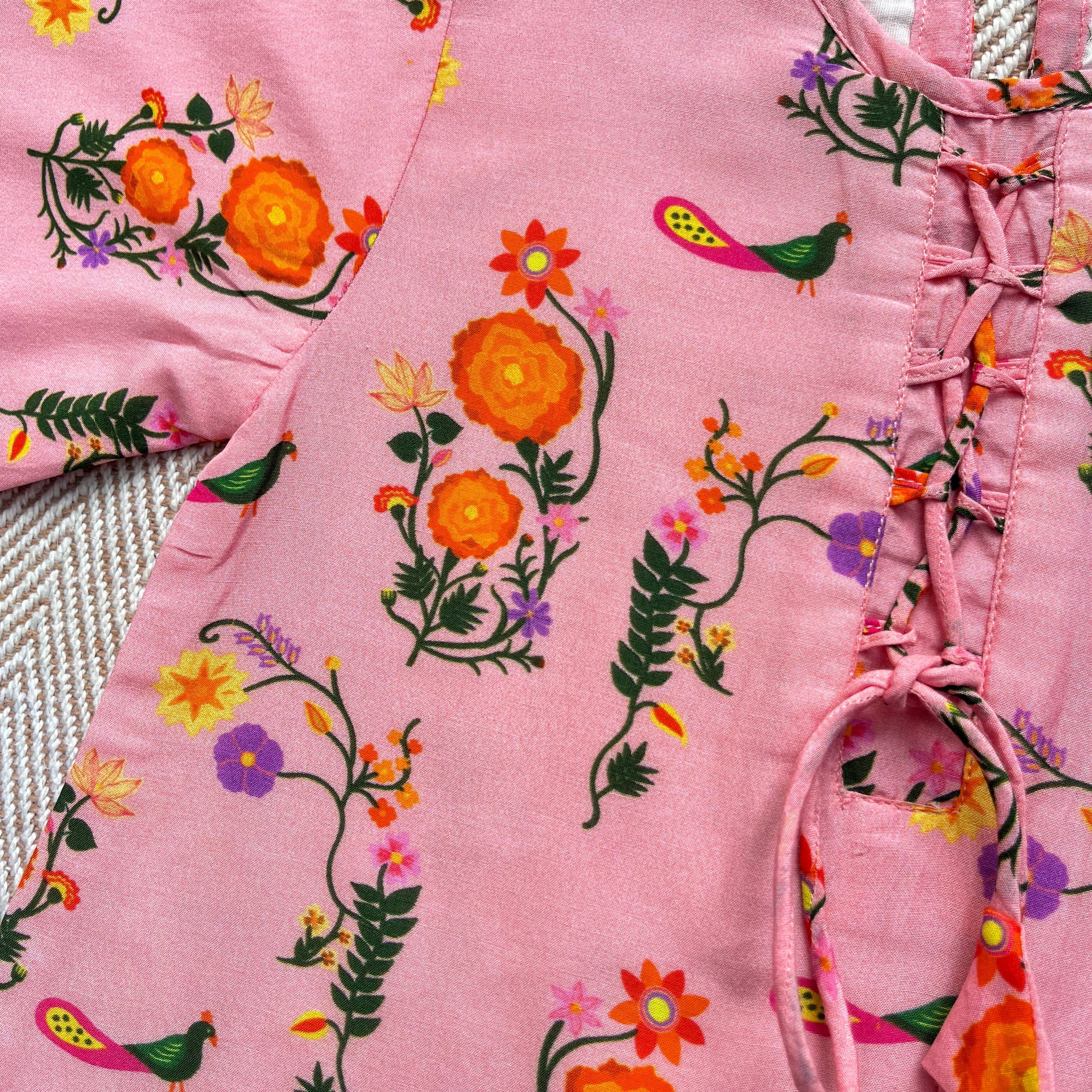Chanderi 'The Pink City's Peacock' Kurta Set for Girls