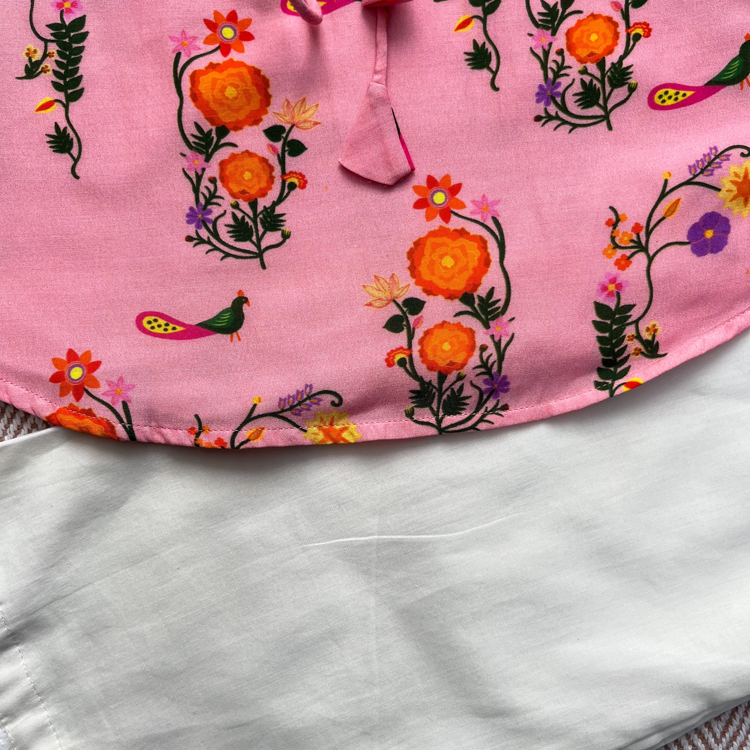 Chanderi 'The Pink City's Peacock' Kurta Set for Girls