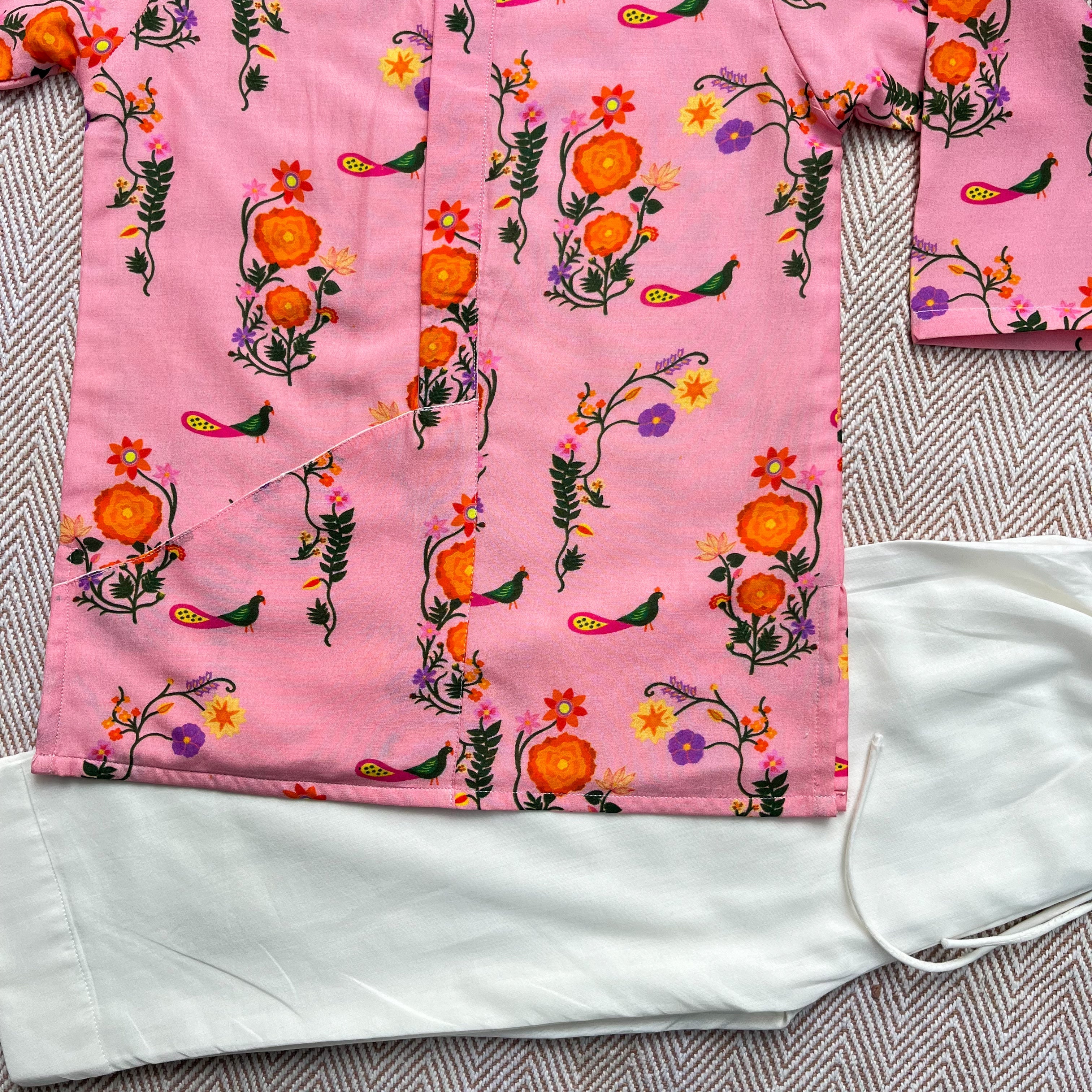 Chanderi 'The Pink City's Peacock' Kurta Set for Boys