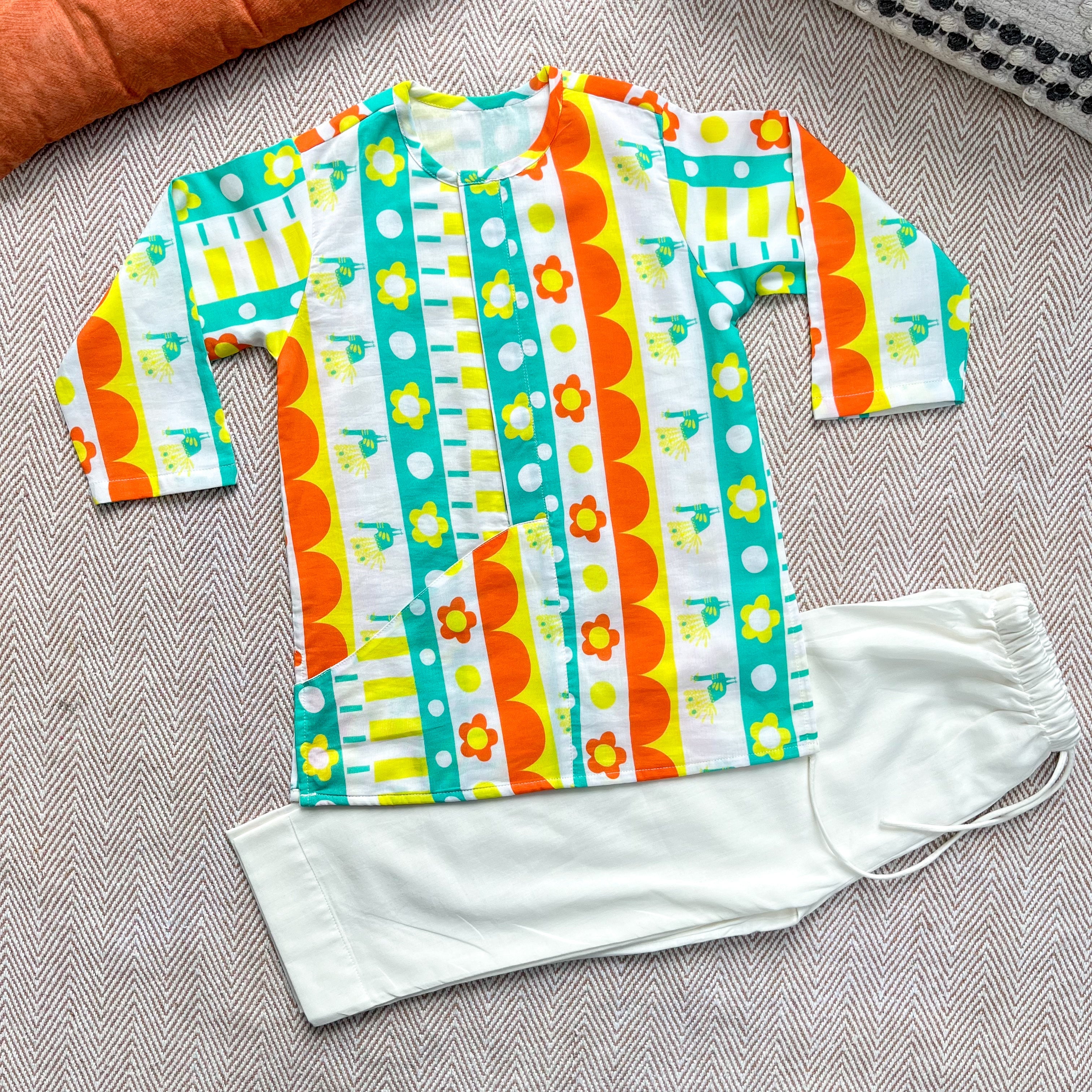Chanderi 'Rang Birangi Duniya' Kurta Set for Boys