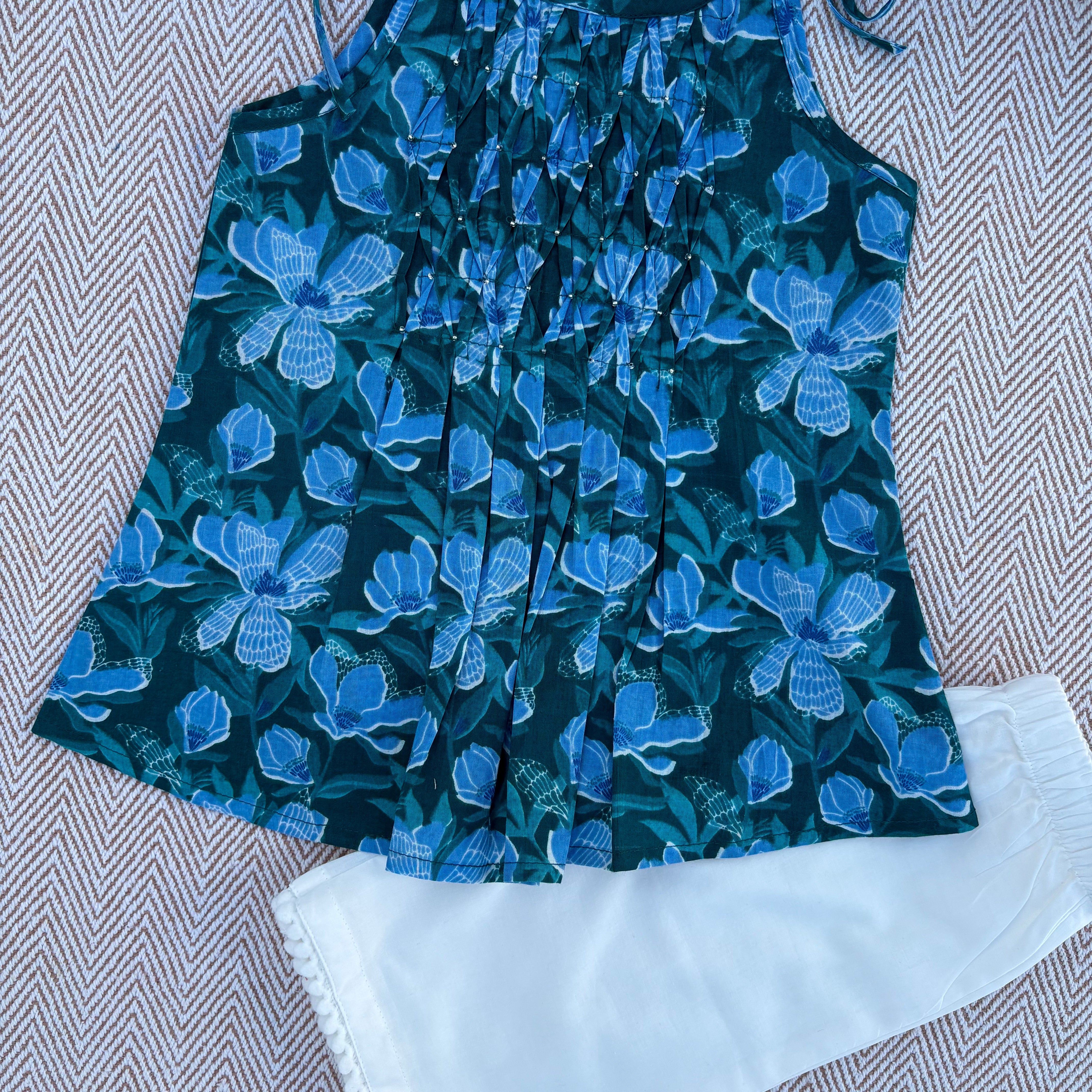 Organic Cotton Blue Floral Tie-Up Co-ord Set