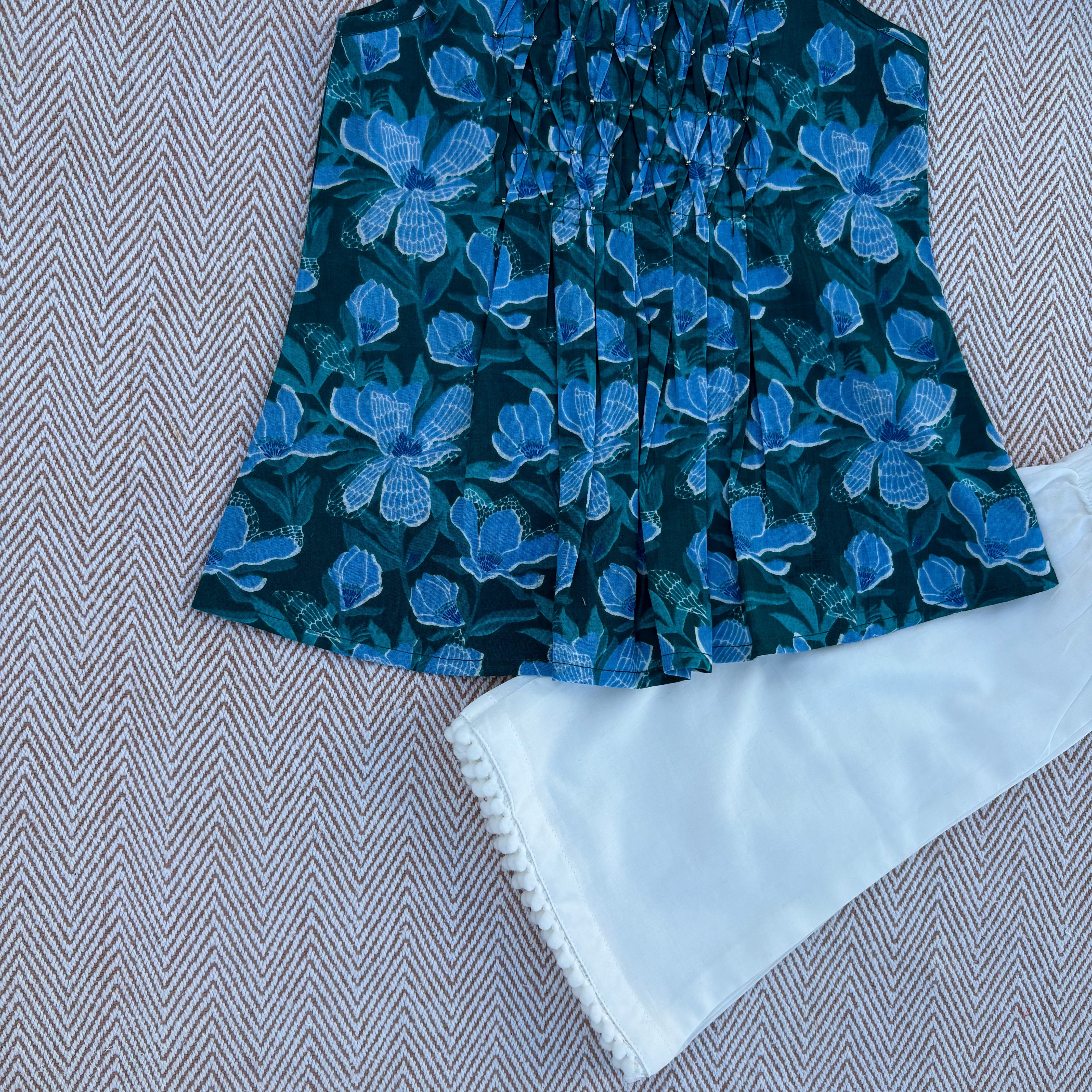 Organic Cotton Blue Floral Tie-Up Co-ord Set