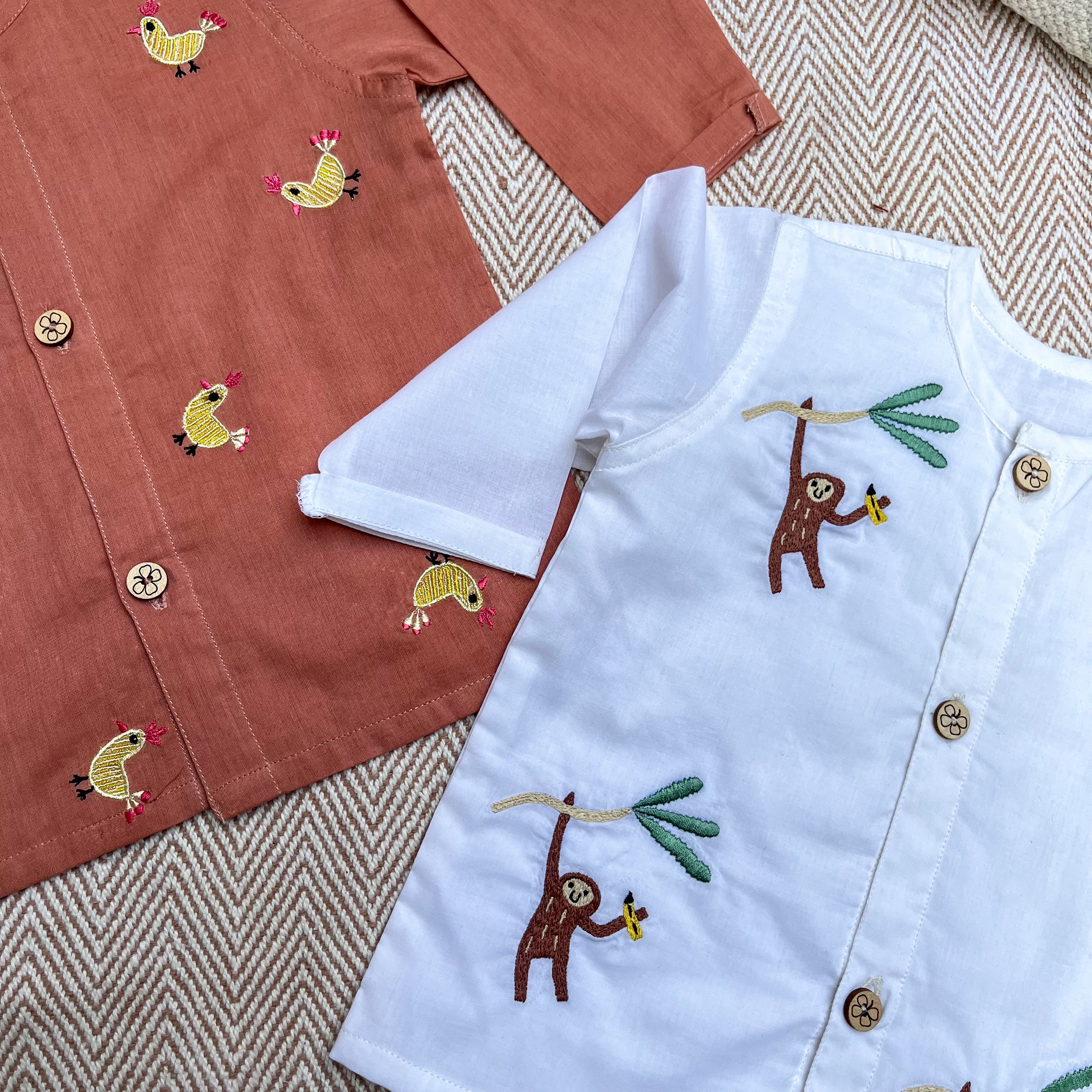 Monkey and Hen - Organic Cotton Full Sleeves Jhabla of Two