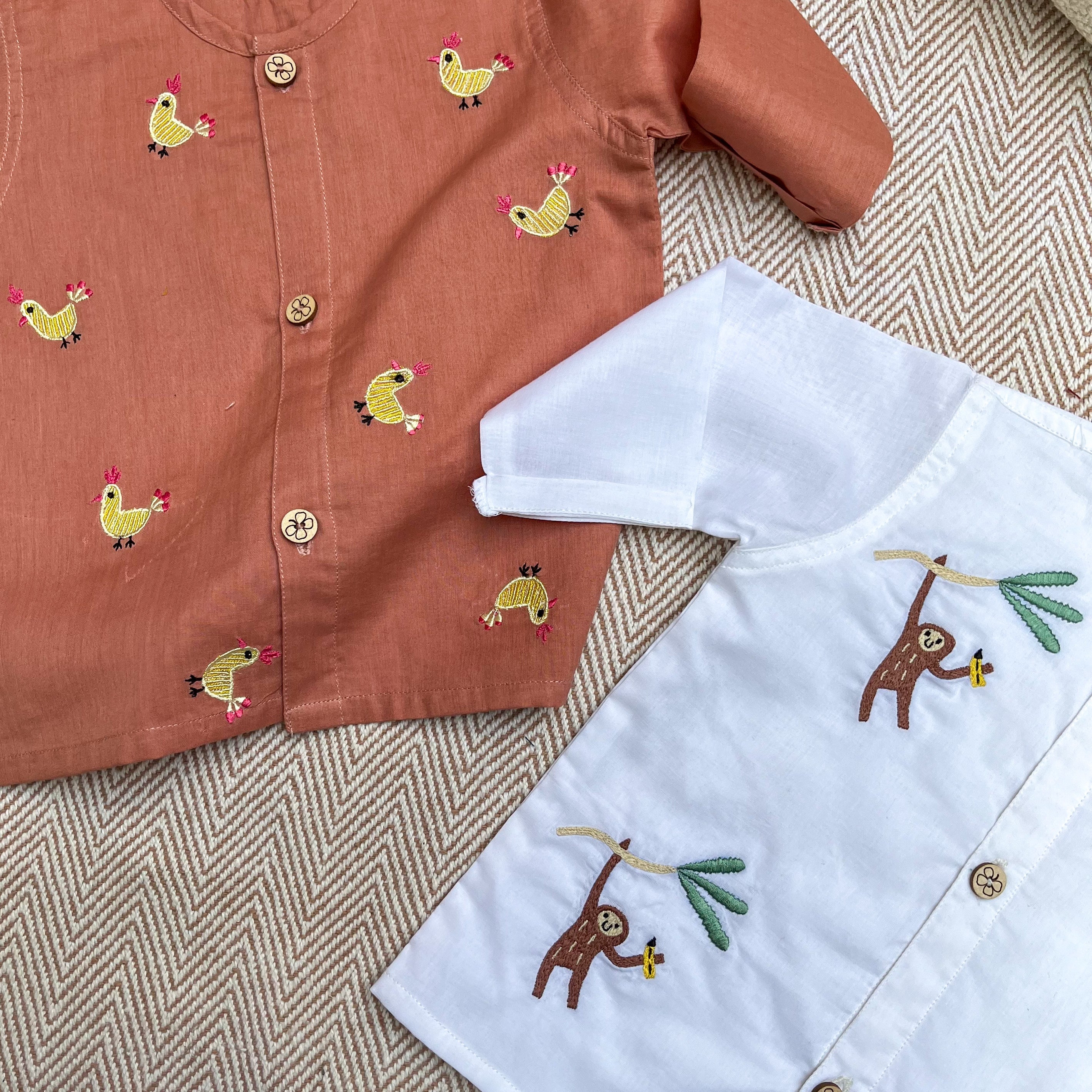 Monkey and Hen - Organic Cotton Full Sleeves Jhabla of Two