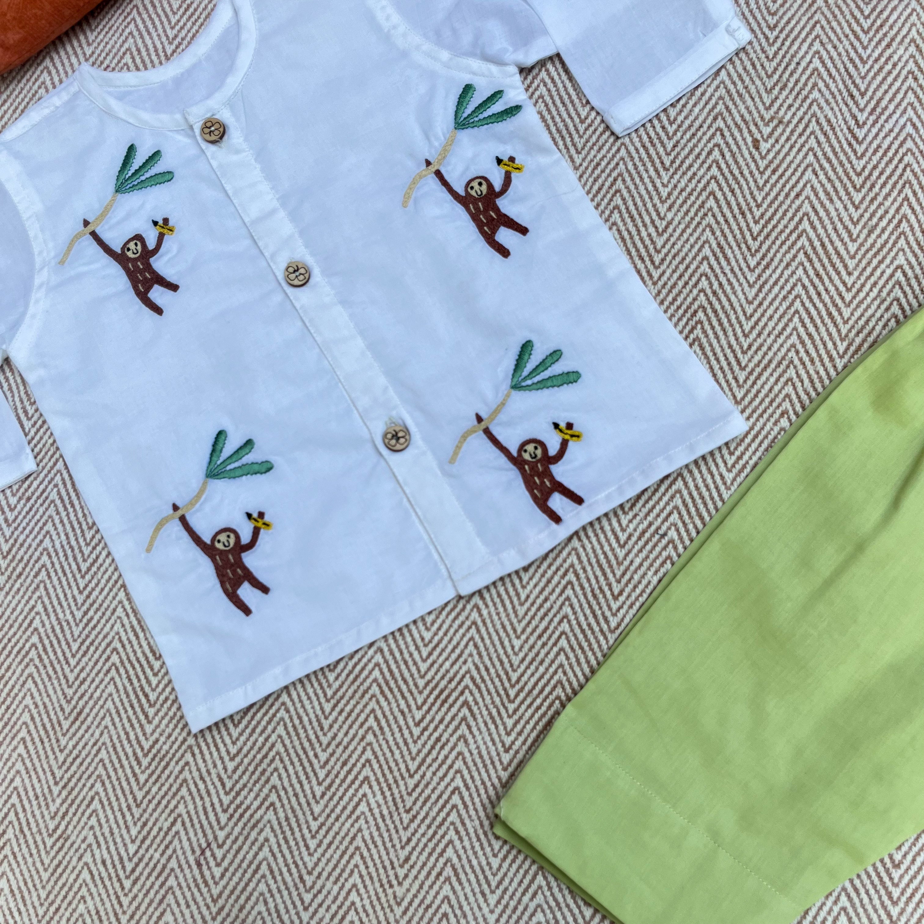 Monkey - Organic Cotton Full Sleeves Jhabla Set