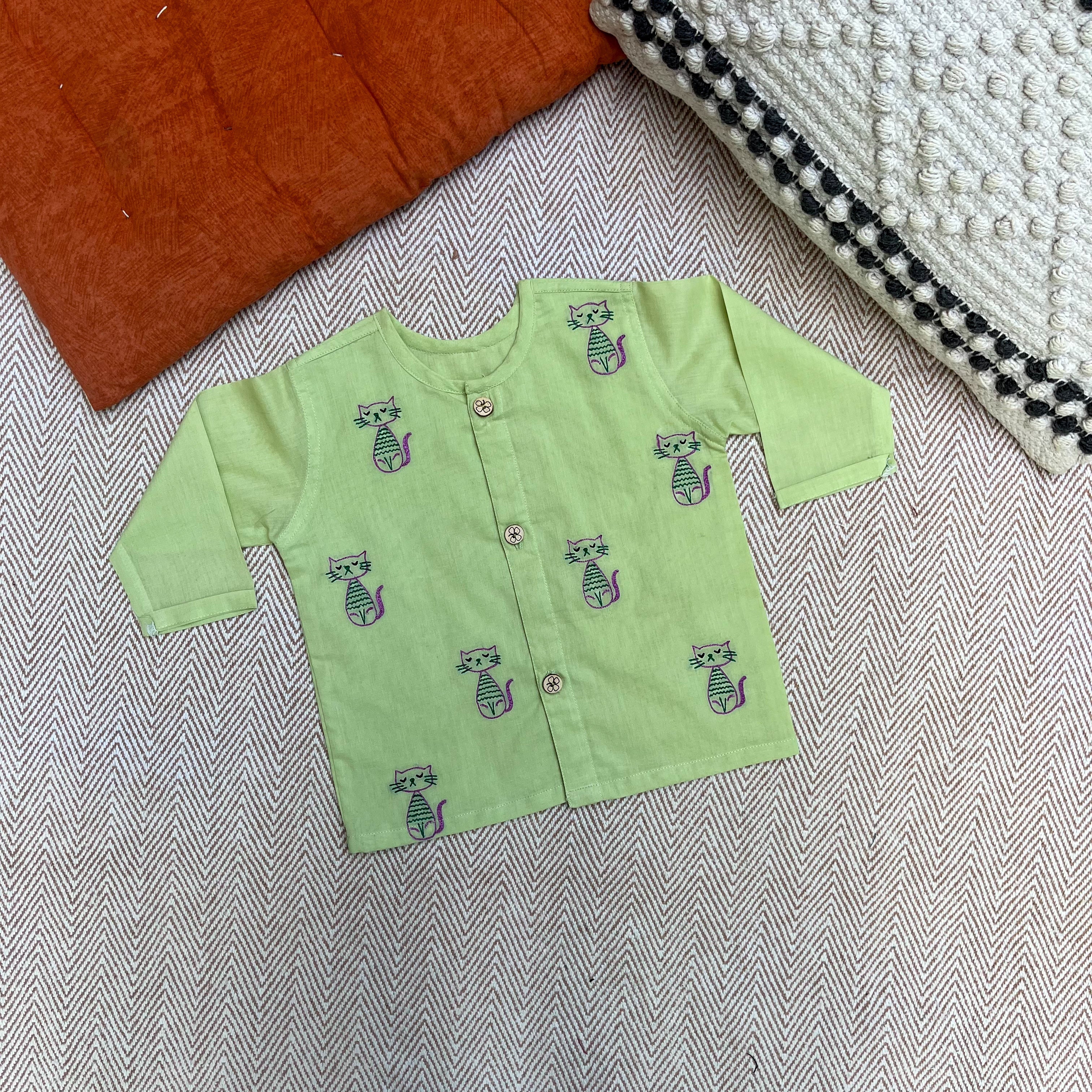 Cats - Organic Cotton Full Sleeves Jhabla with Two Pyjamas