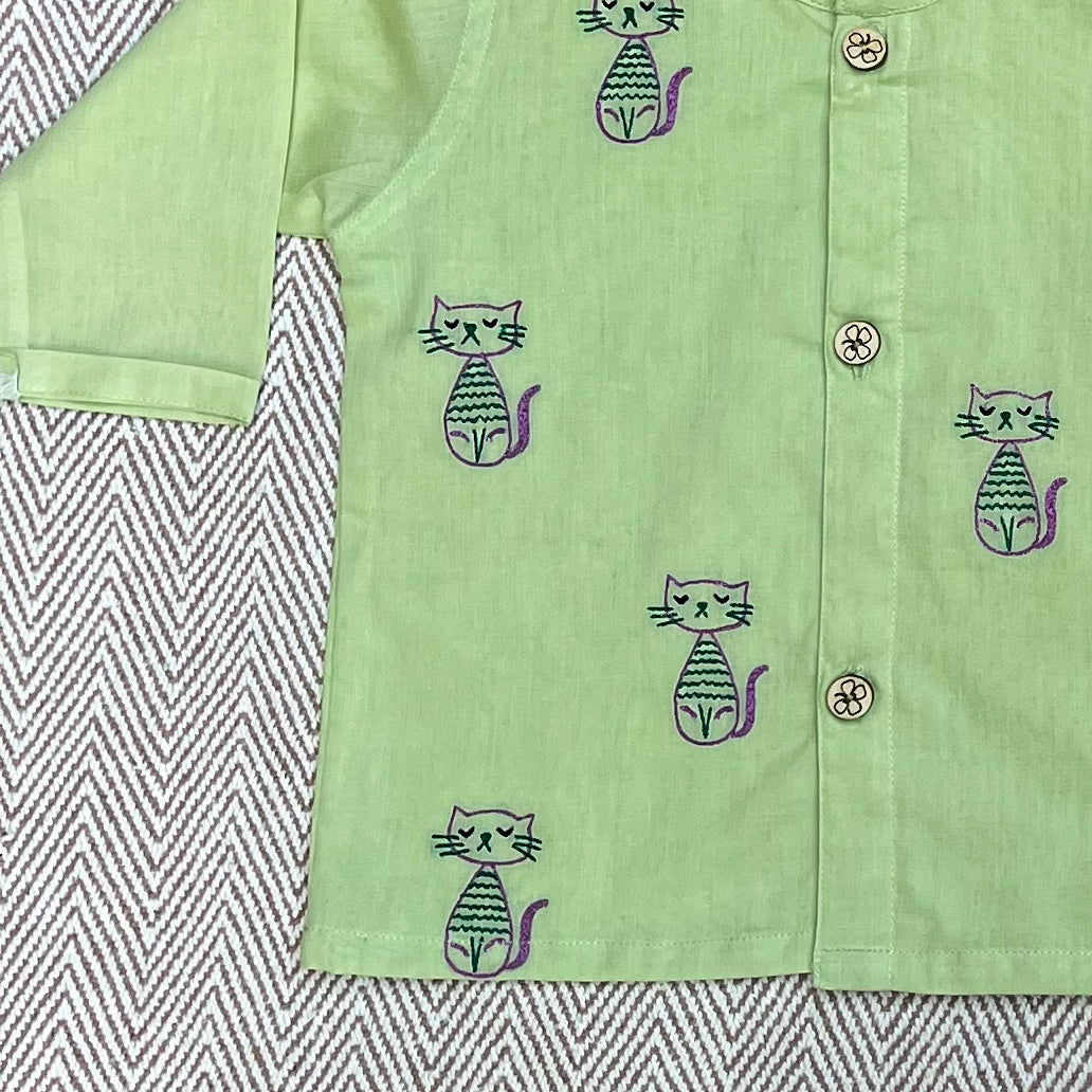 Cats - Organic Cotton Full Sleeves Jhabla with Two Pyjamas