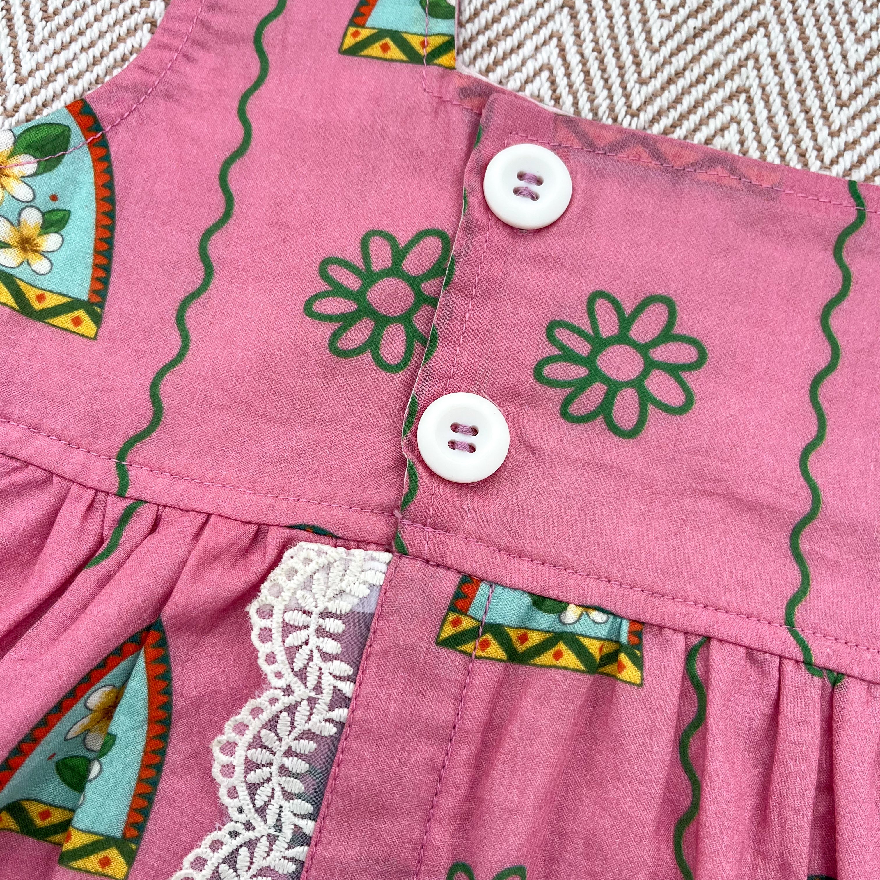 Organic cotton pink floral print frock for infants, toddlers and kids-perfect for festive occasions