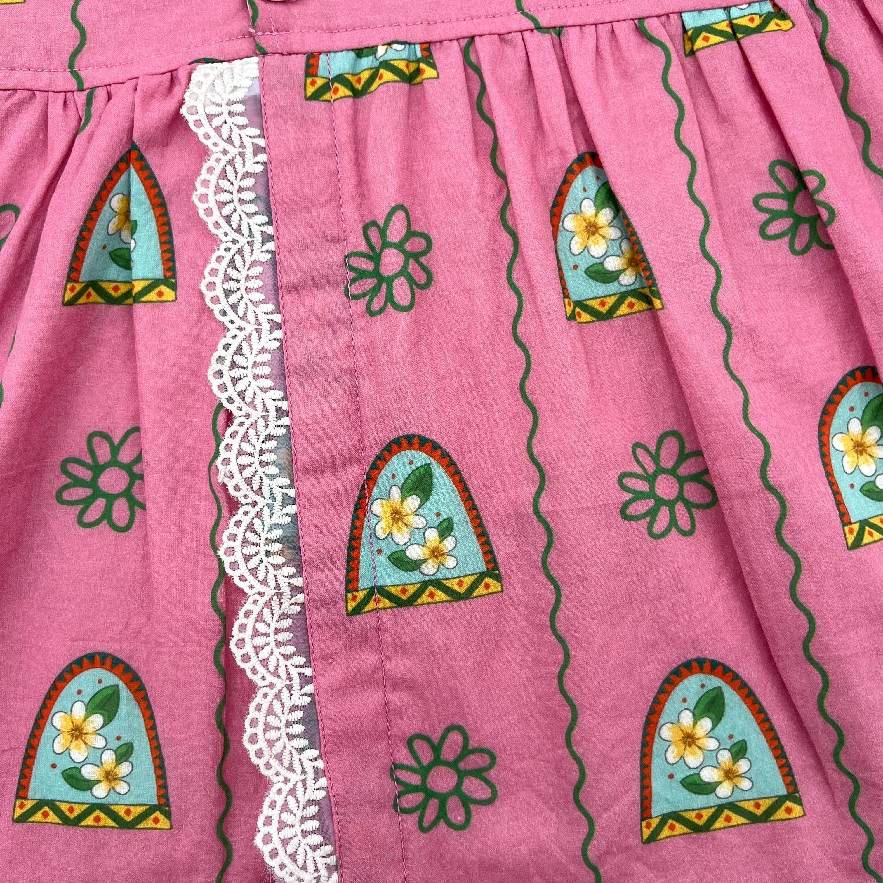 Organic cotton pink floral print frock for infants, toddlers and kids-perfect for festive occasions