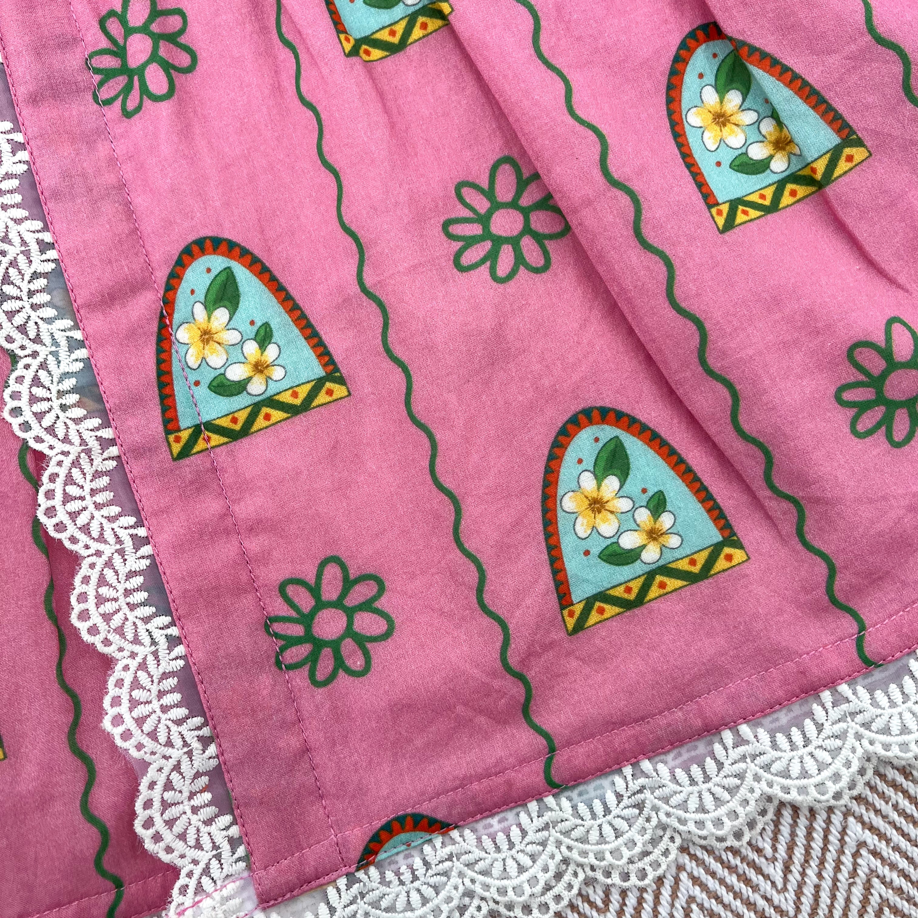 Organic cotton pink floral print frock for infants, toddlers and kids-perfect for festive occasions