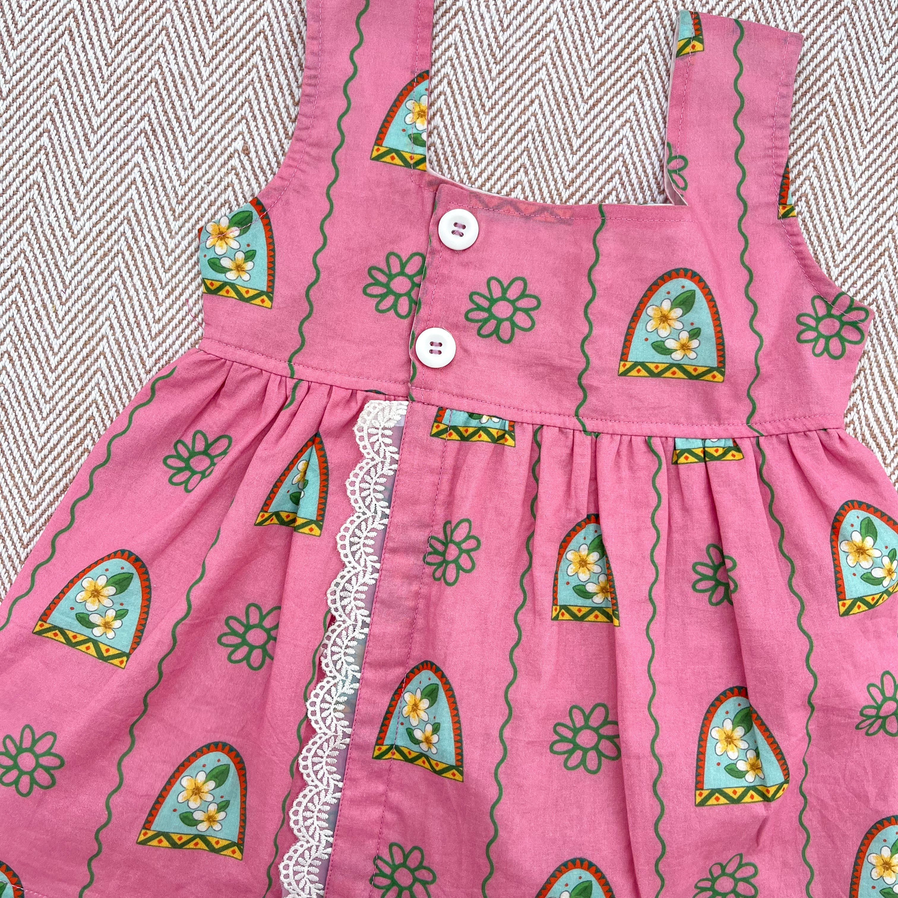 Organic cotton pink floral print frock for infants, toddlers and kids-perfect for festive occasions